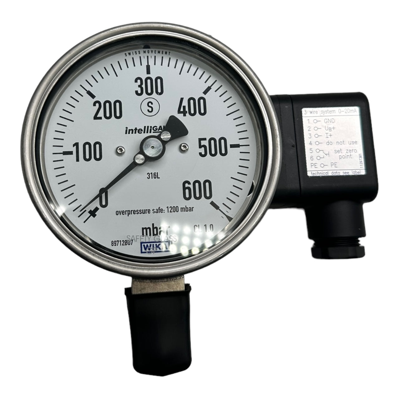 WIKA PGT23.100 Manometer mit Ausgangssignal G1/2 unten 0-600mbar