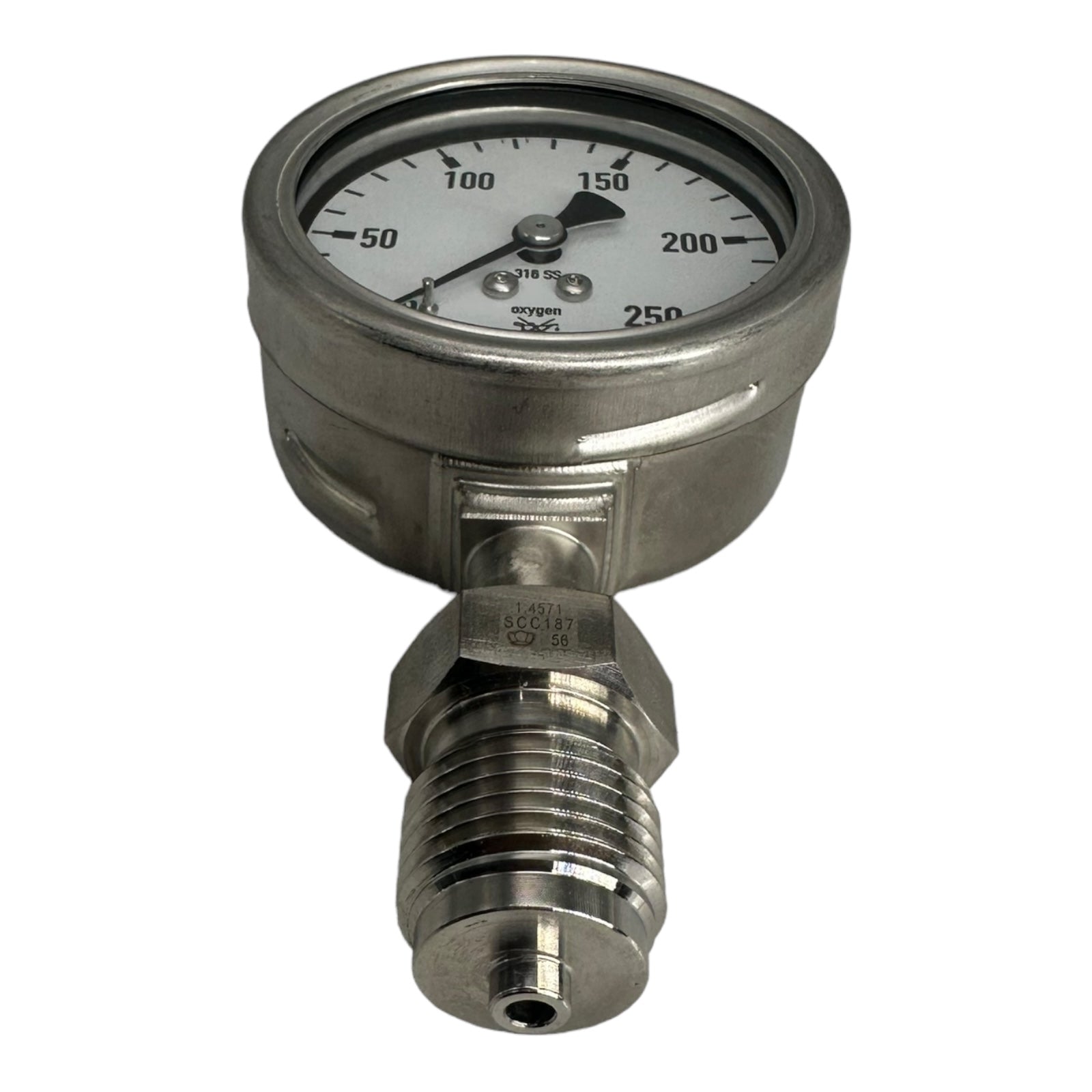 WIKA Manometer Oxygen Hochdruckmanometer mit 1/4" Anschluss unten 250bar / 63mm