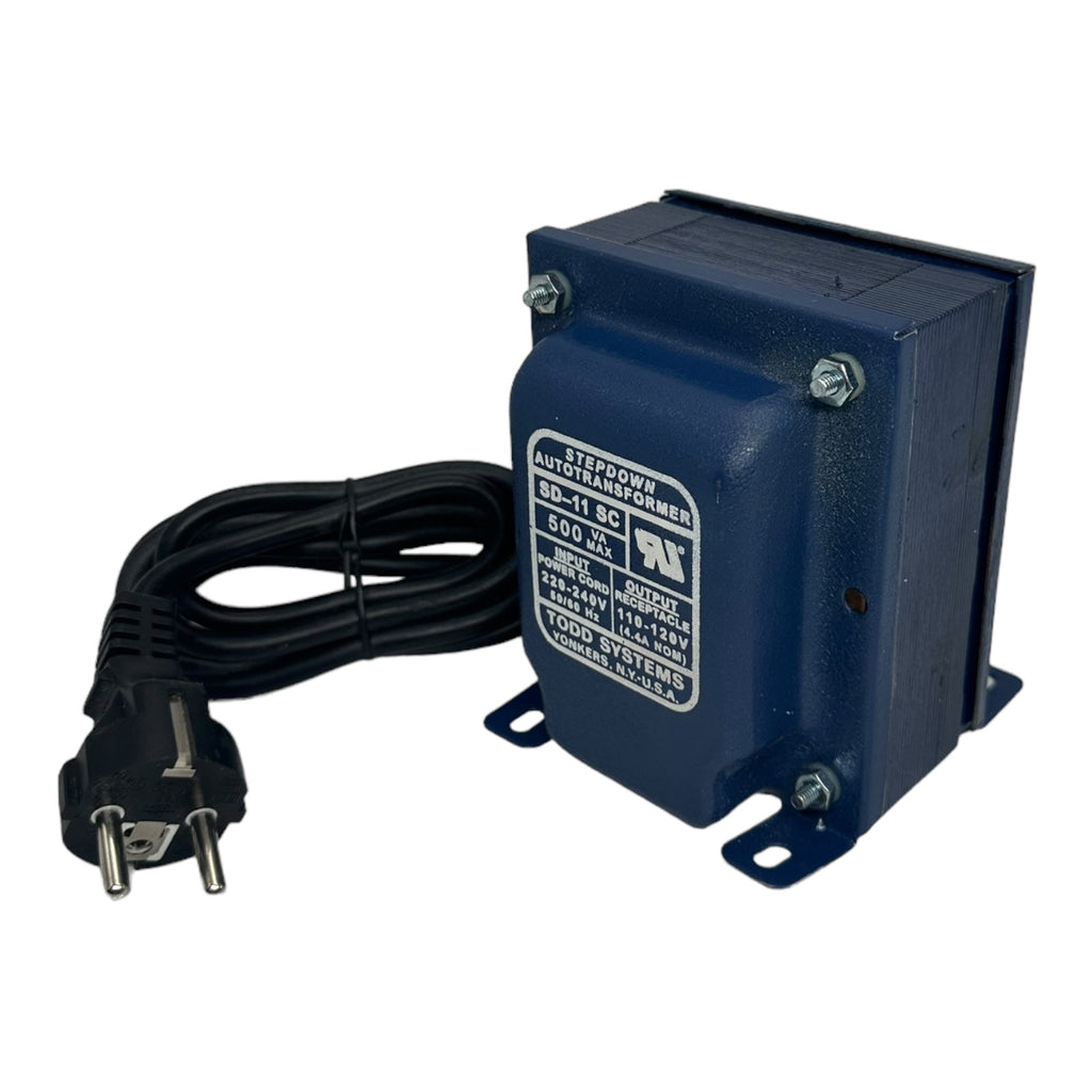 TODD Stepdown SD-11SC Transformer IN: 220-240V OUT: 110-120V, 500VA MAX, 50/60Hz