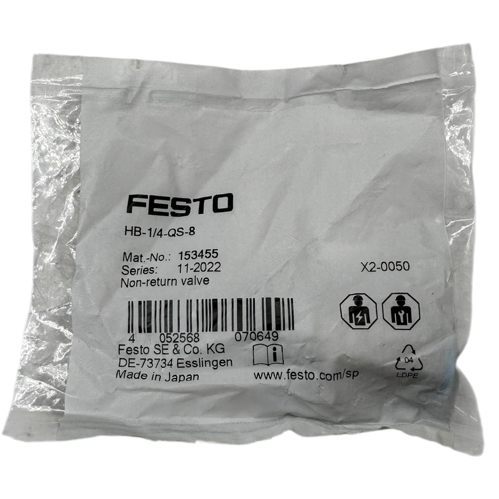 2x Festo HB-1/4-QS-8 Rückschlagventil Pneumatik 1/4 Zoll auf 8 mm Steckanschluss