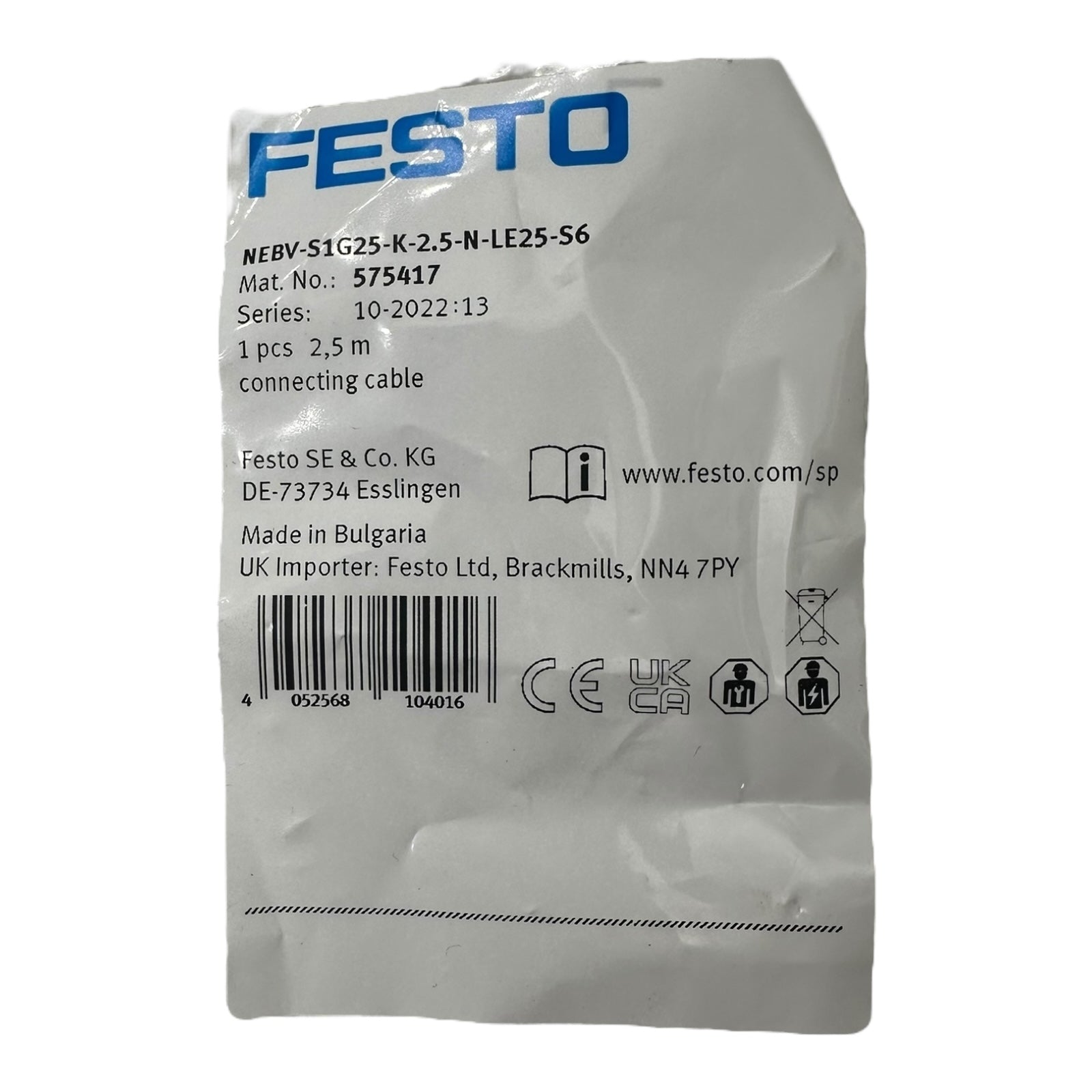 Festo NEBV-S1G25-K-2.5-N-LE25-S6 Anschlusskabel 2,5m Steuerleitung 575417