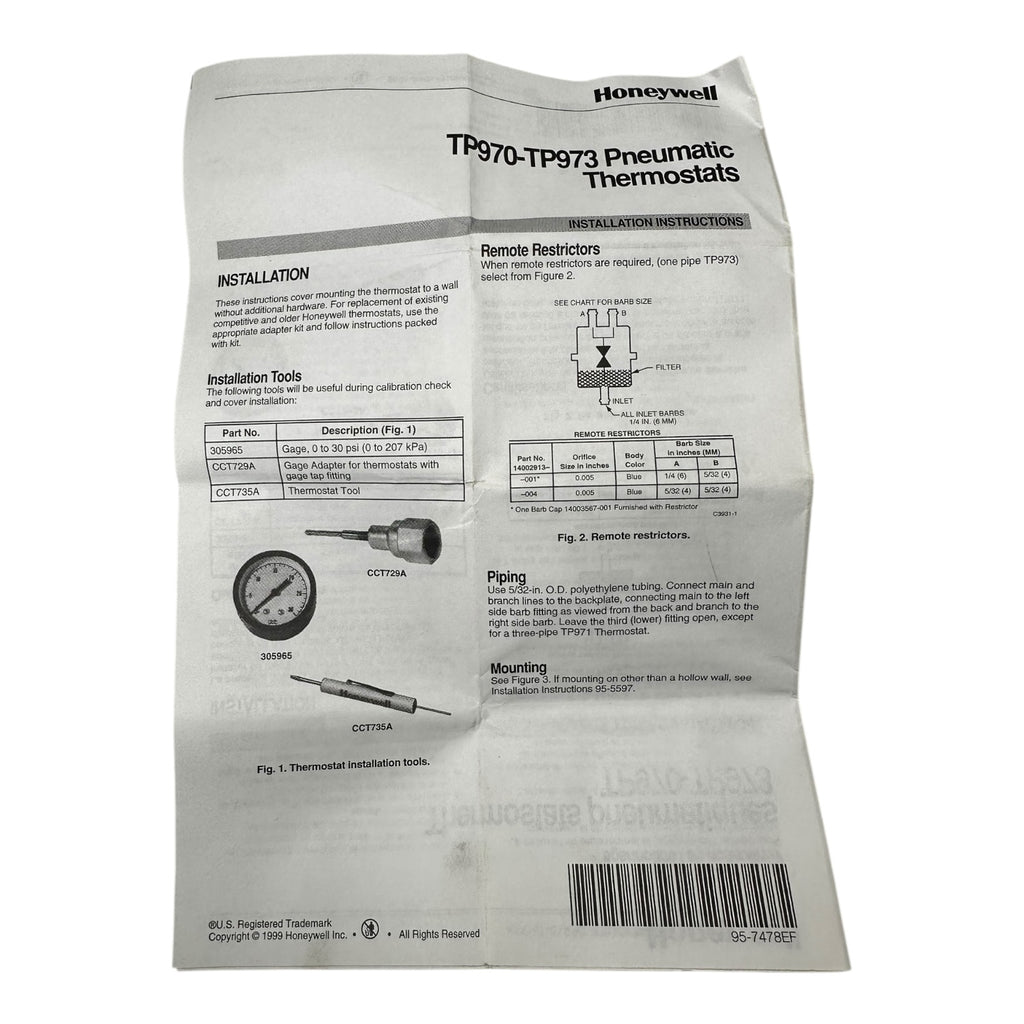 Honeywell TP970A 2020 4 Pneumostat Thermostat Pneumatisch HLK Regelgerät