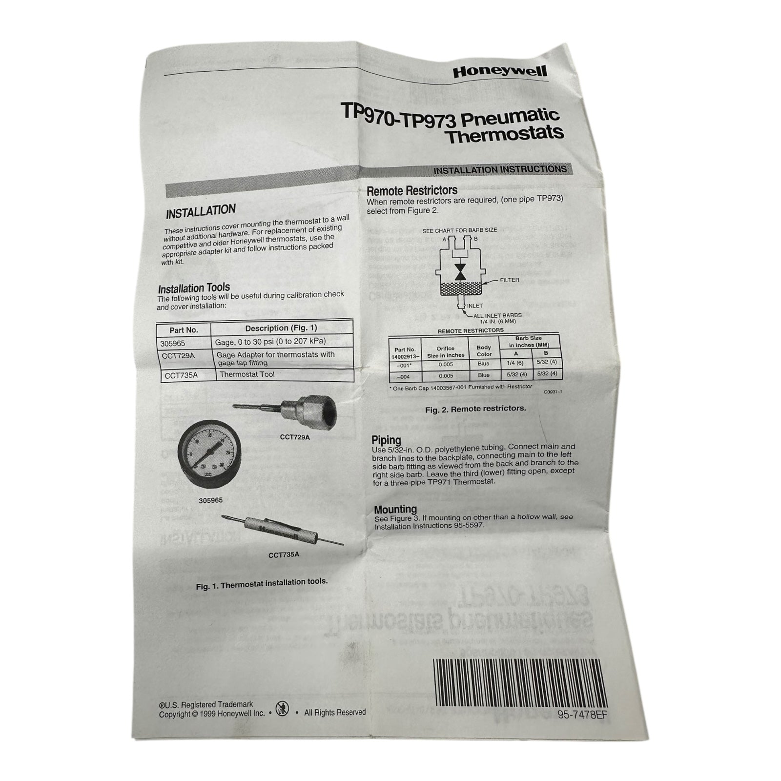 Honeywell TP970A 2020 4 Pneumostat Thermostat Pneumatisch HLK Regelgerät