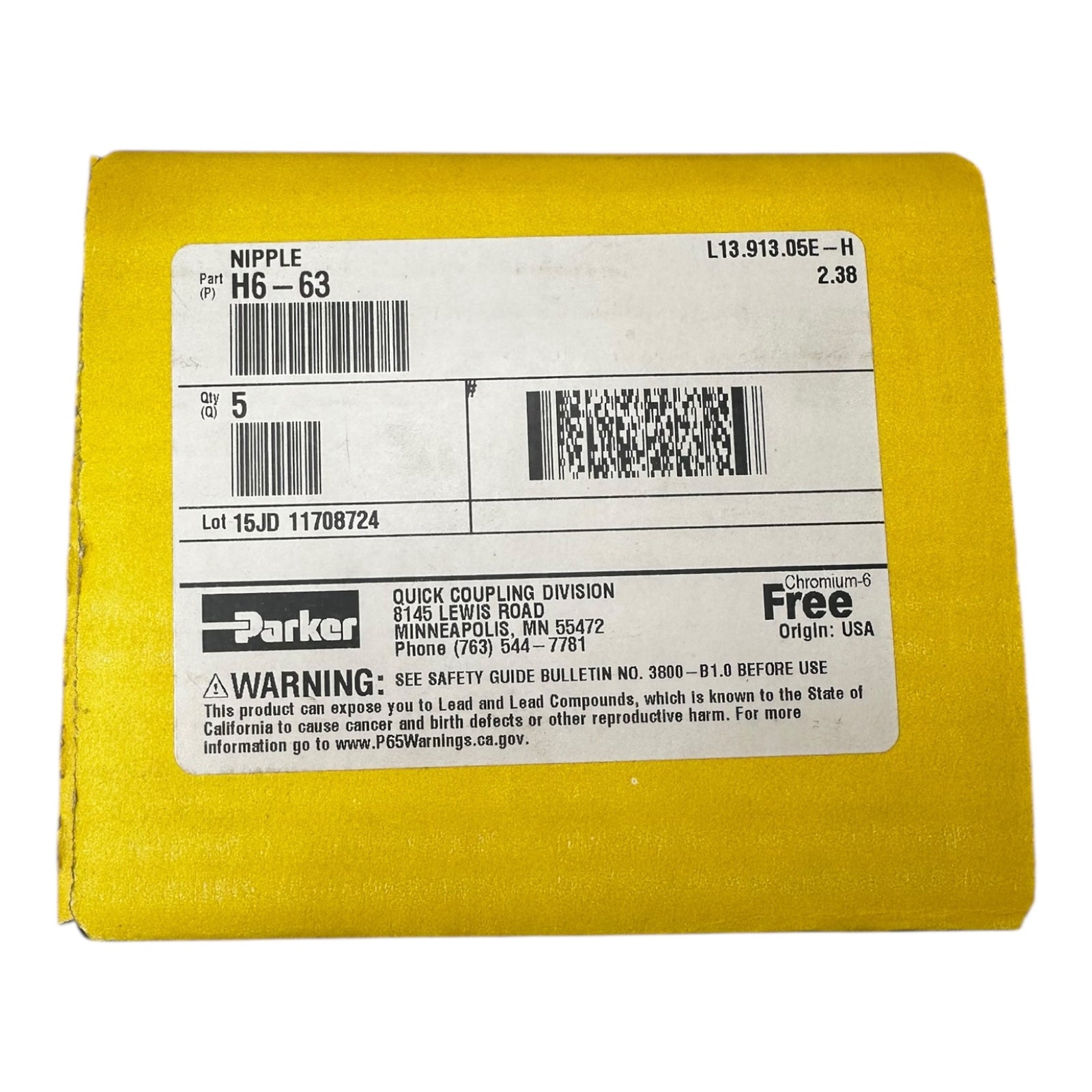 2x Parker H6-63 Hydraulik Nippel Schnellkupplung