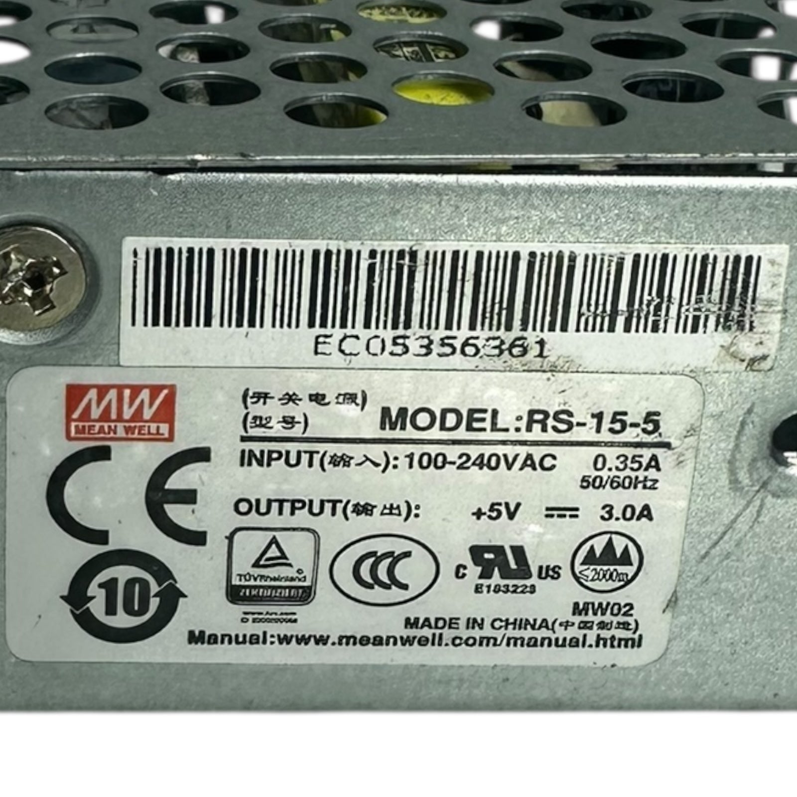 Mean Well RS-15-5 Netzteil 5V 3A Schaltnetzteil 15W 100–240V AC