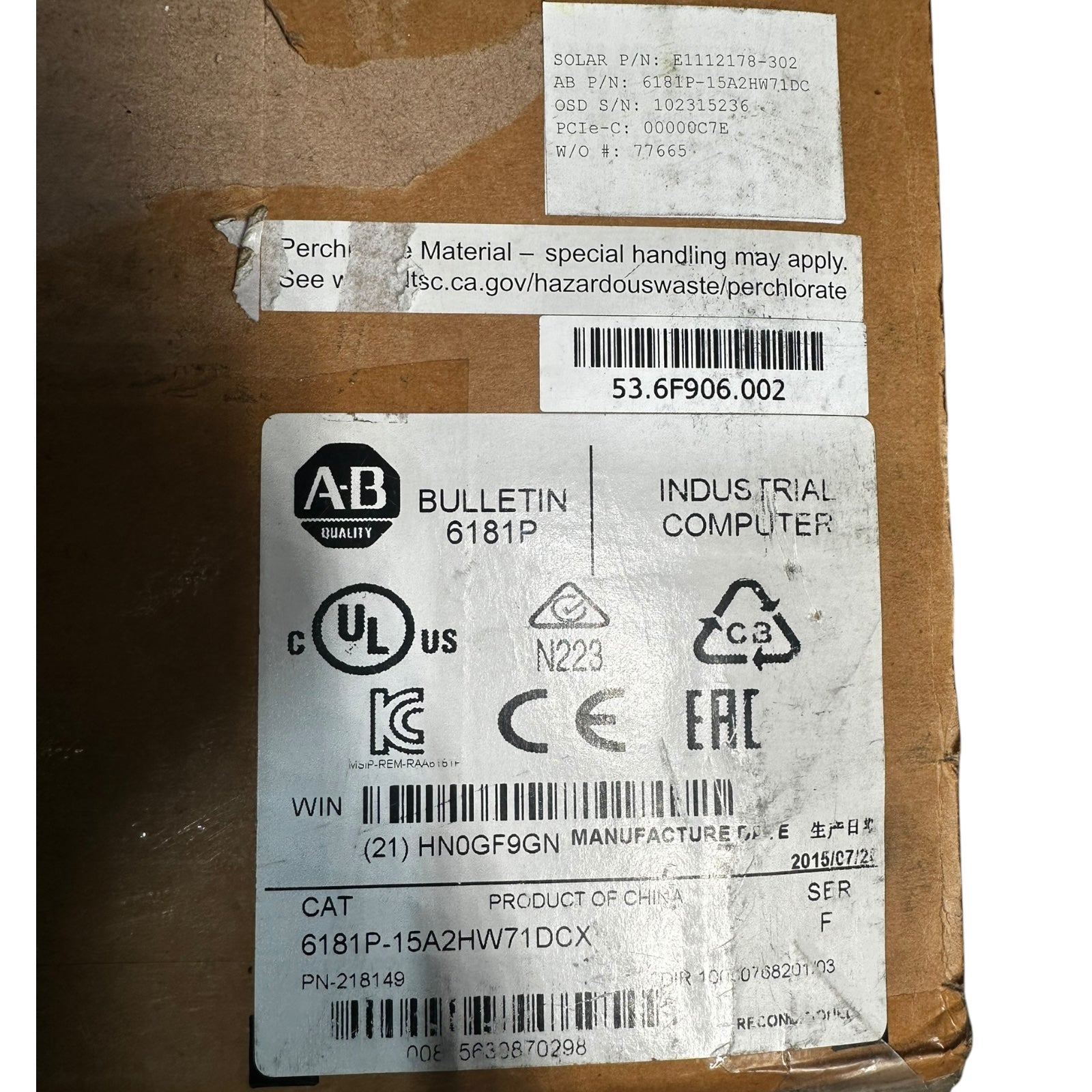 Allen-Bradley 6181P-15A2HW71DCX Industrie Panel-PC 1500P Touchscreen IP66