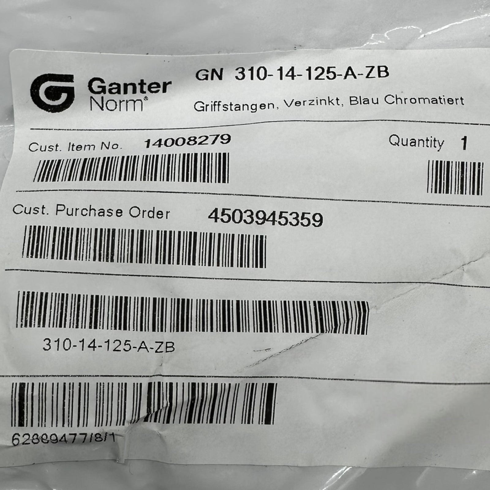 Ganter GN 310-14-125-A-ZB Griffstange Ø14 mm 125 mm verzinkt blau-chromatiert
