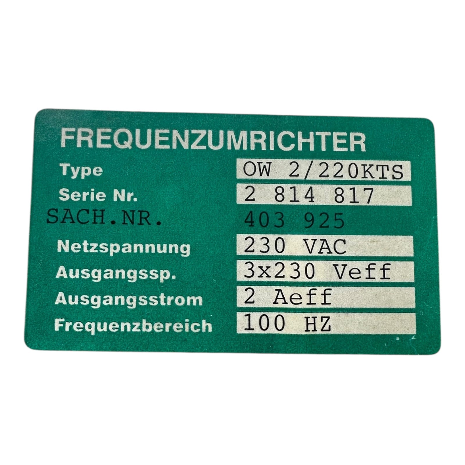 Flender ATB Frequenzumrichter OW2/220KTS 230V 2A 3x230V 100Hz Antriebstechnik