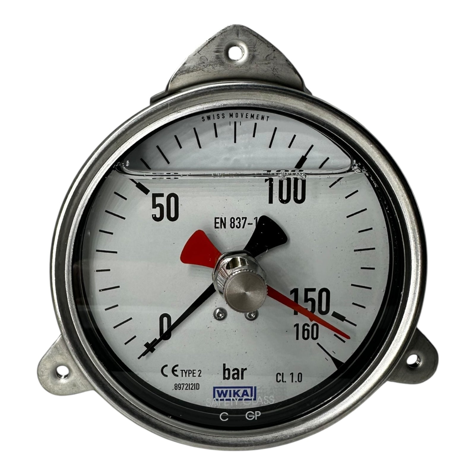 Wika Glycerin Manometer 0–160 bar Ø100mm EN 837-1 Edelstahl G1/2B CL1.0