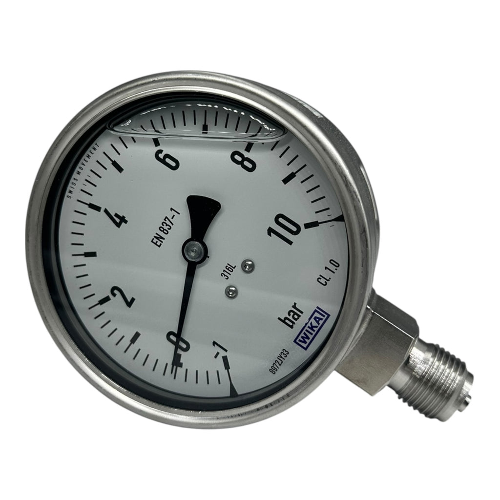 WIKA Manometer 233.50.100 -1…+10 bar G1/2B unten Edelstahl 316L Klasse 1.0
