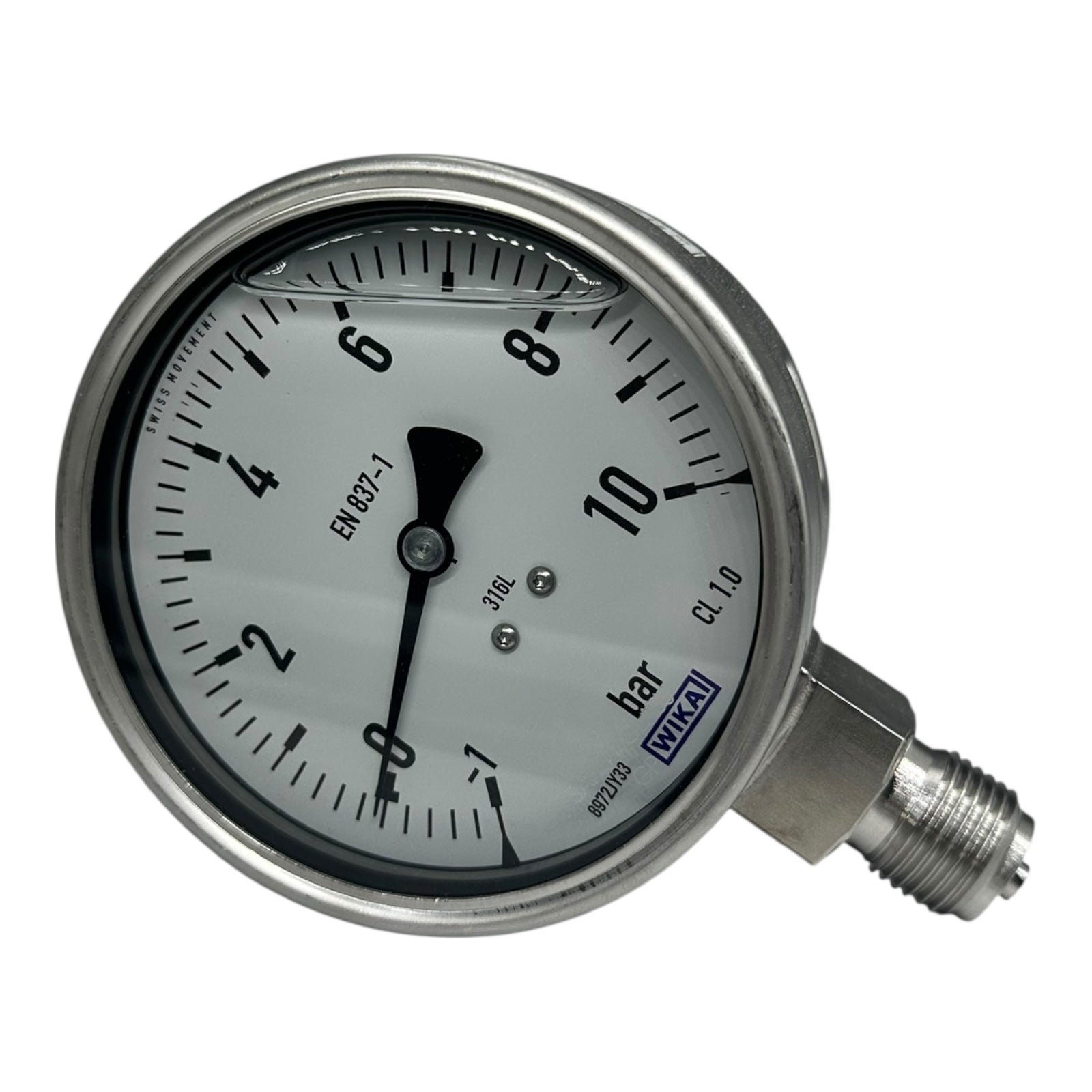 WIKA Manometer 233.50.100 -1…+10 bar G1/2B unten Edelstahl 316L Klasse 1.0