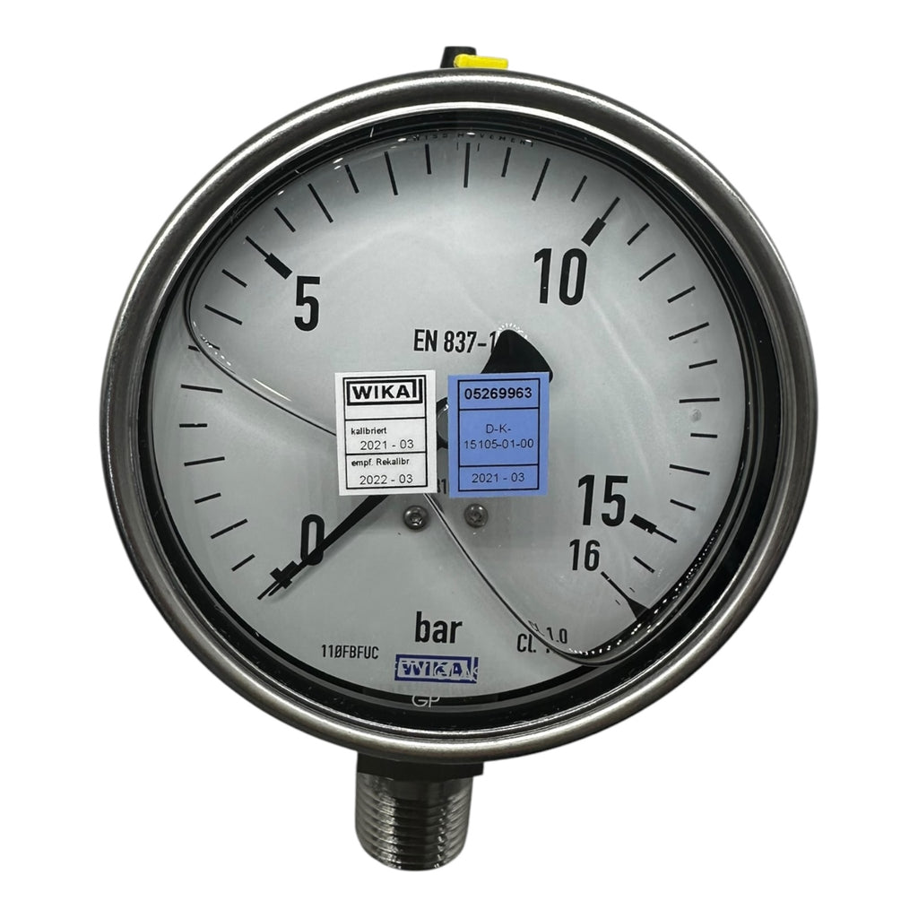 WIKA Manometer 233.50.100 0–16 bar 1/2” NPT unten Edelstahl 316L Klasse 1.0