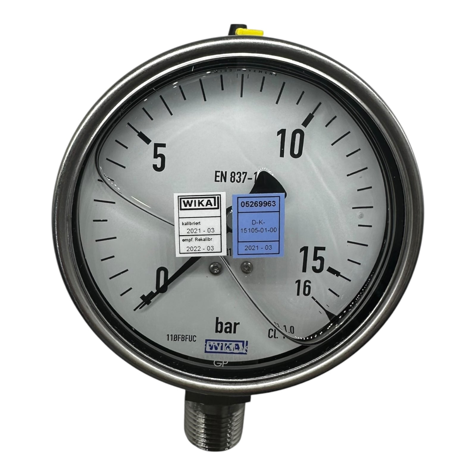 WIKA Manometer 233.50.100 0–16 bar 1/2” NPT unten Edelstahl 316L Klasse 1.0
