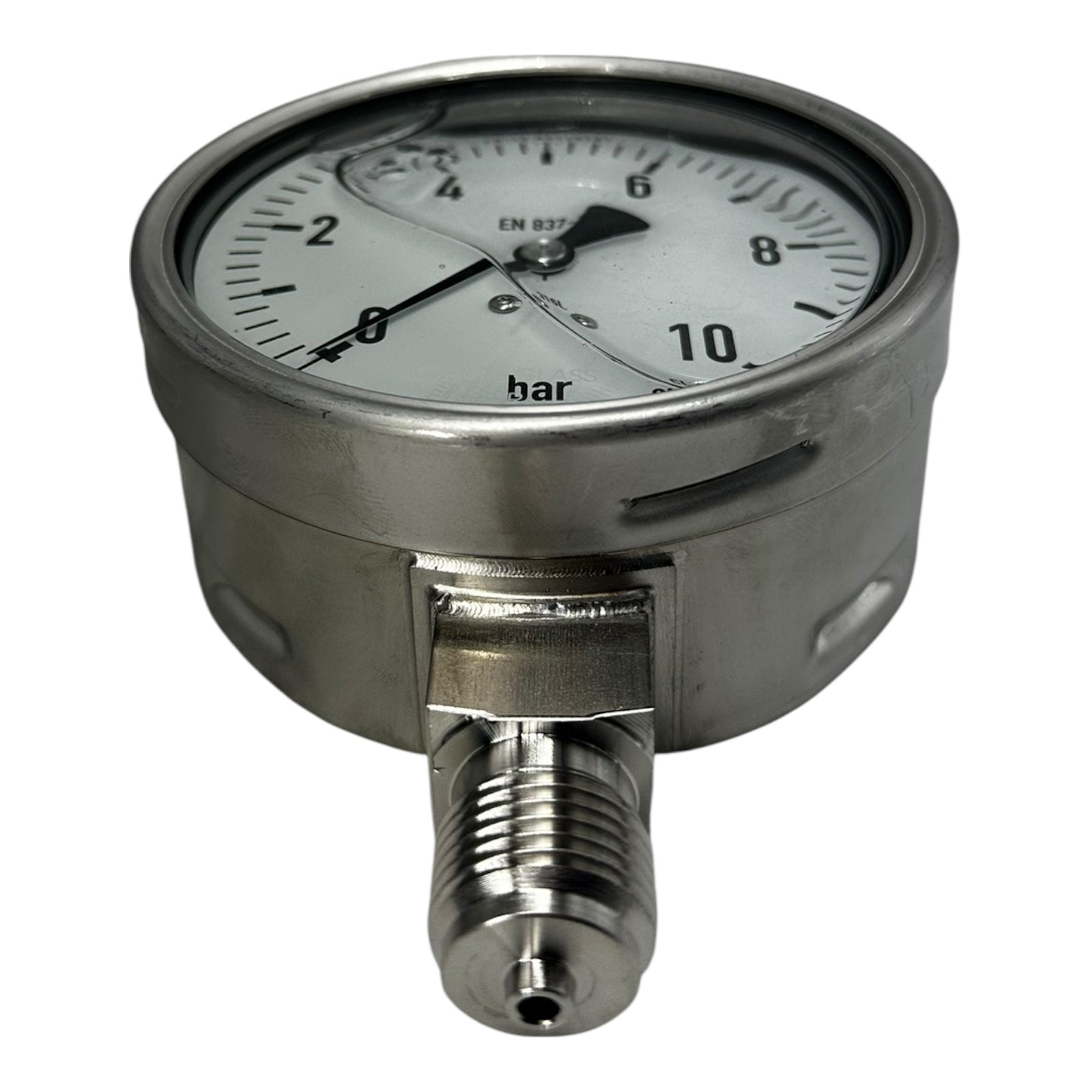 WIKA Manometer 0–10 bar G1/2B unten Ø100mm Edelstahl 316L Druckmesser CL 1.0