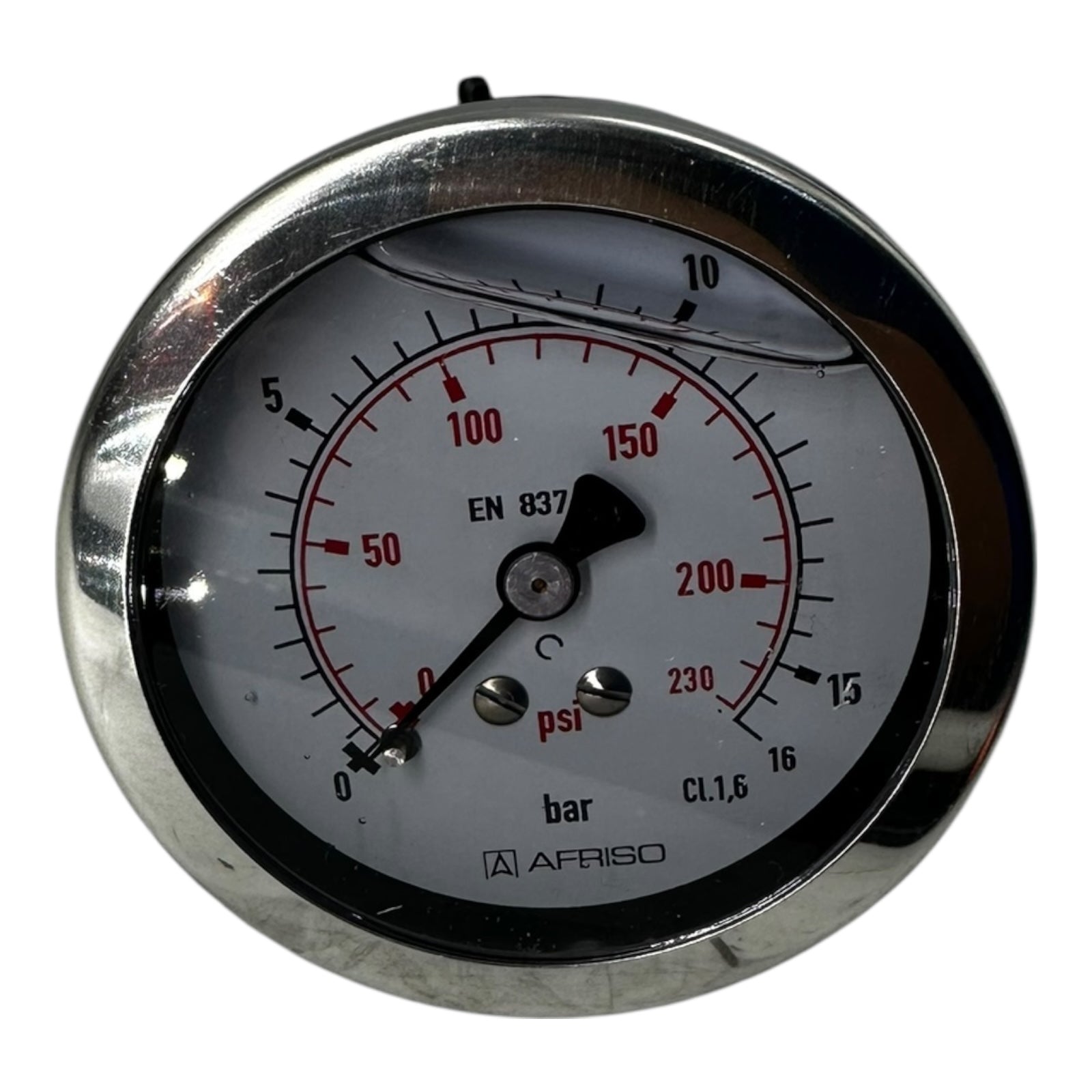 Afriso Manometer RF 63Gly 0–16 bar/psi G1/4 axial Ø63mm Glyzerin gefüllt