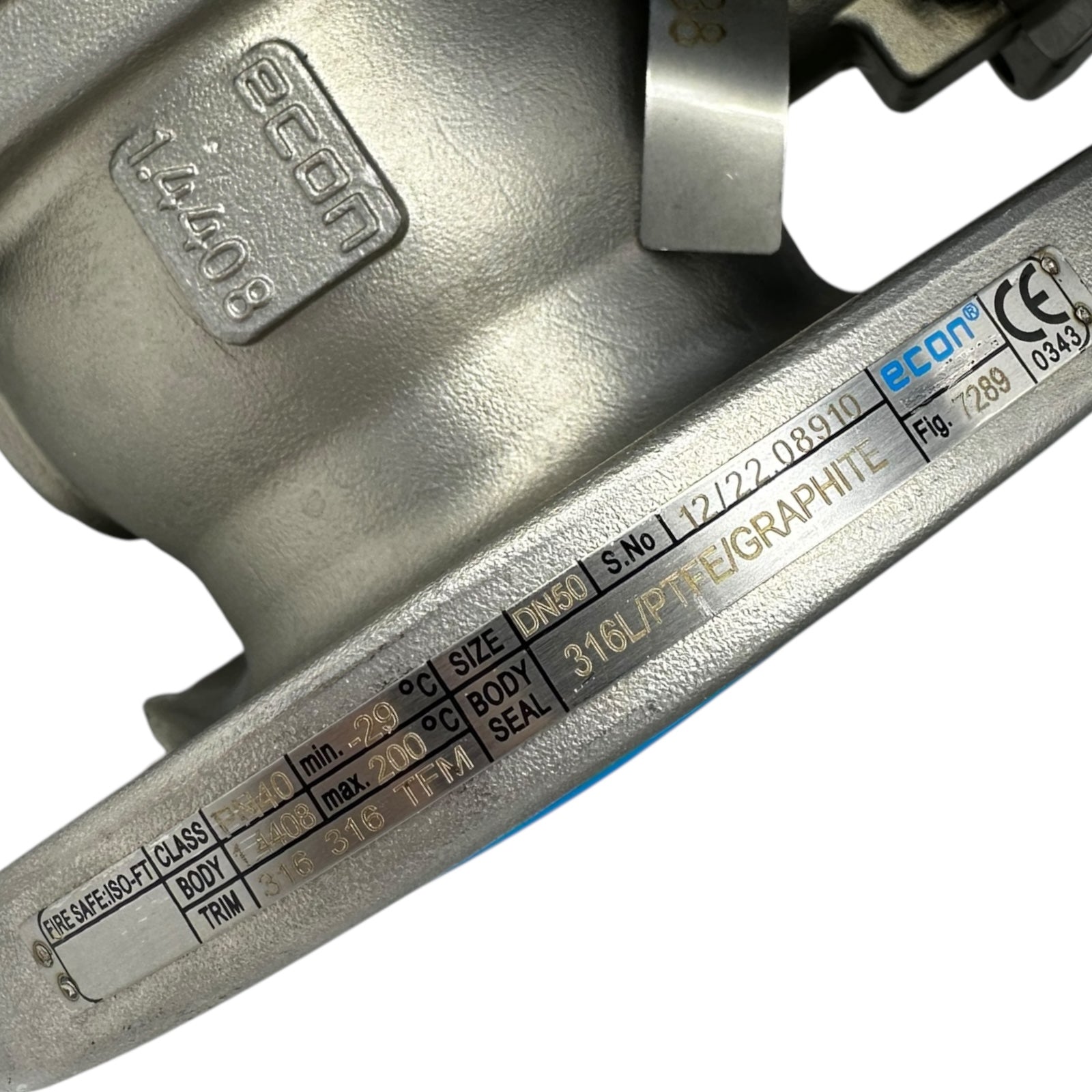 Econ Kugelhahn DN50 PN40 Edelstahl 316 PTFE Graphit mit Switch Box Fig.79651
