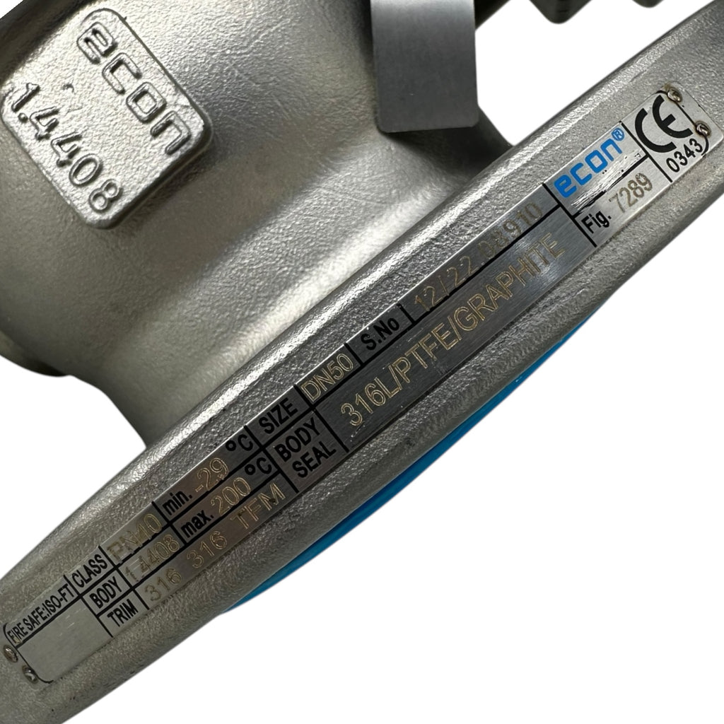 Econ Kugelhahn DN50 PN40 Edelstahl 316 PTFE Graphit mit Switch Box Fig.79651