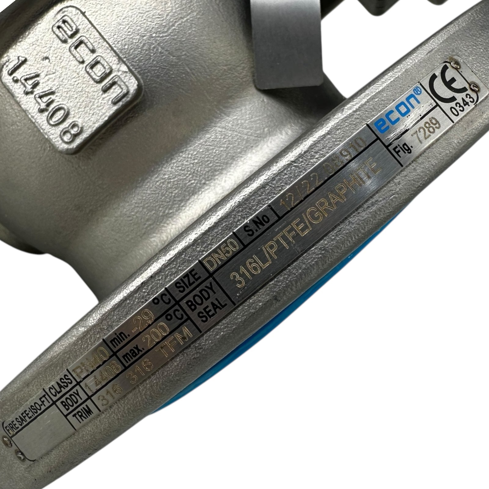 Econ Kugelhahn DN50 PN40 Edelstahl 316 PTFE Graphit mit Switch Box Fig.79651