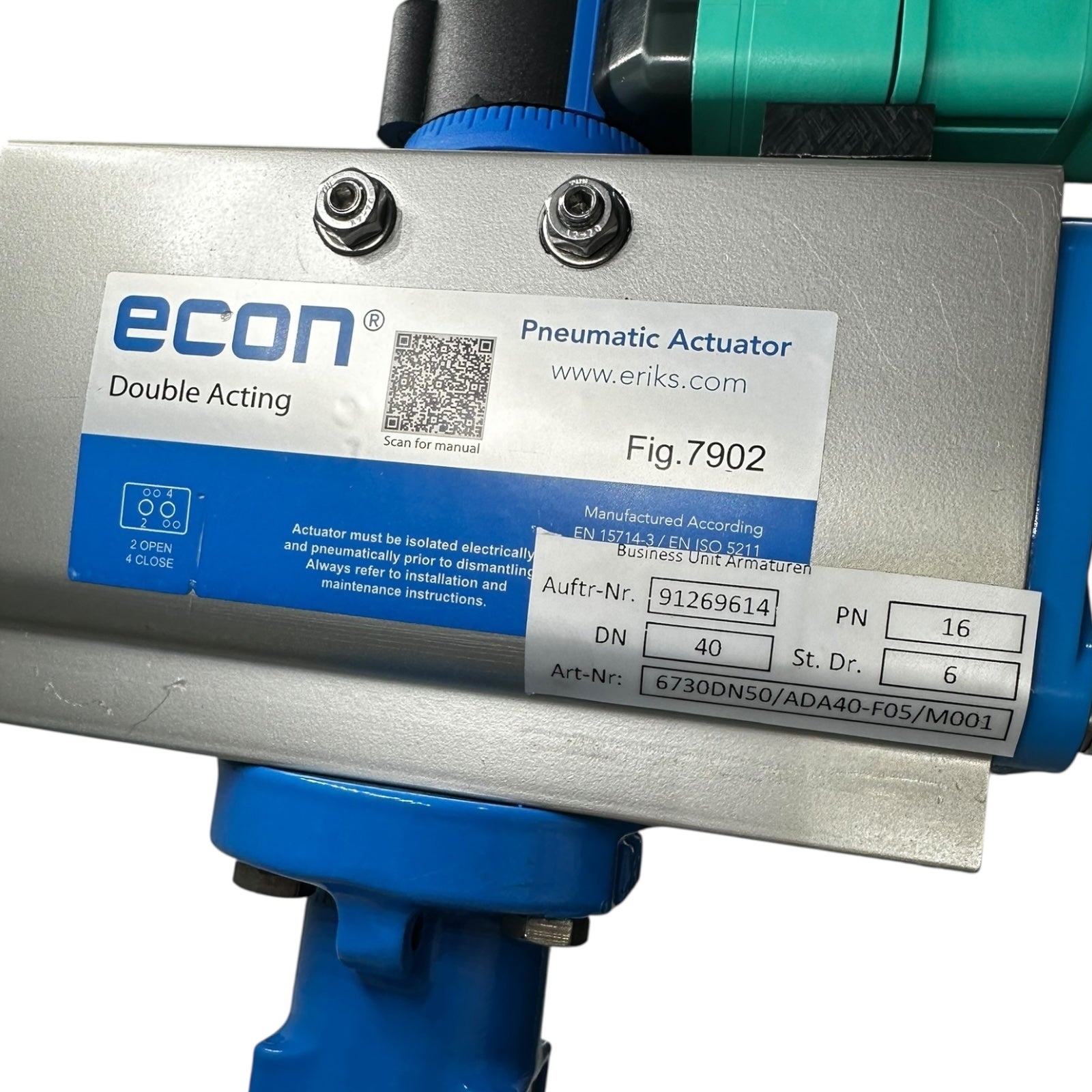 Econ Absperrklappe DN50 PN16 CF8M NBR mit Pneumatik Antrieb RX P+F Sensor NEU