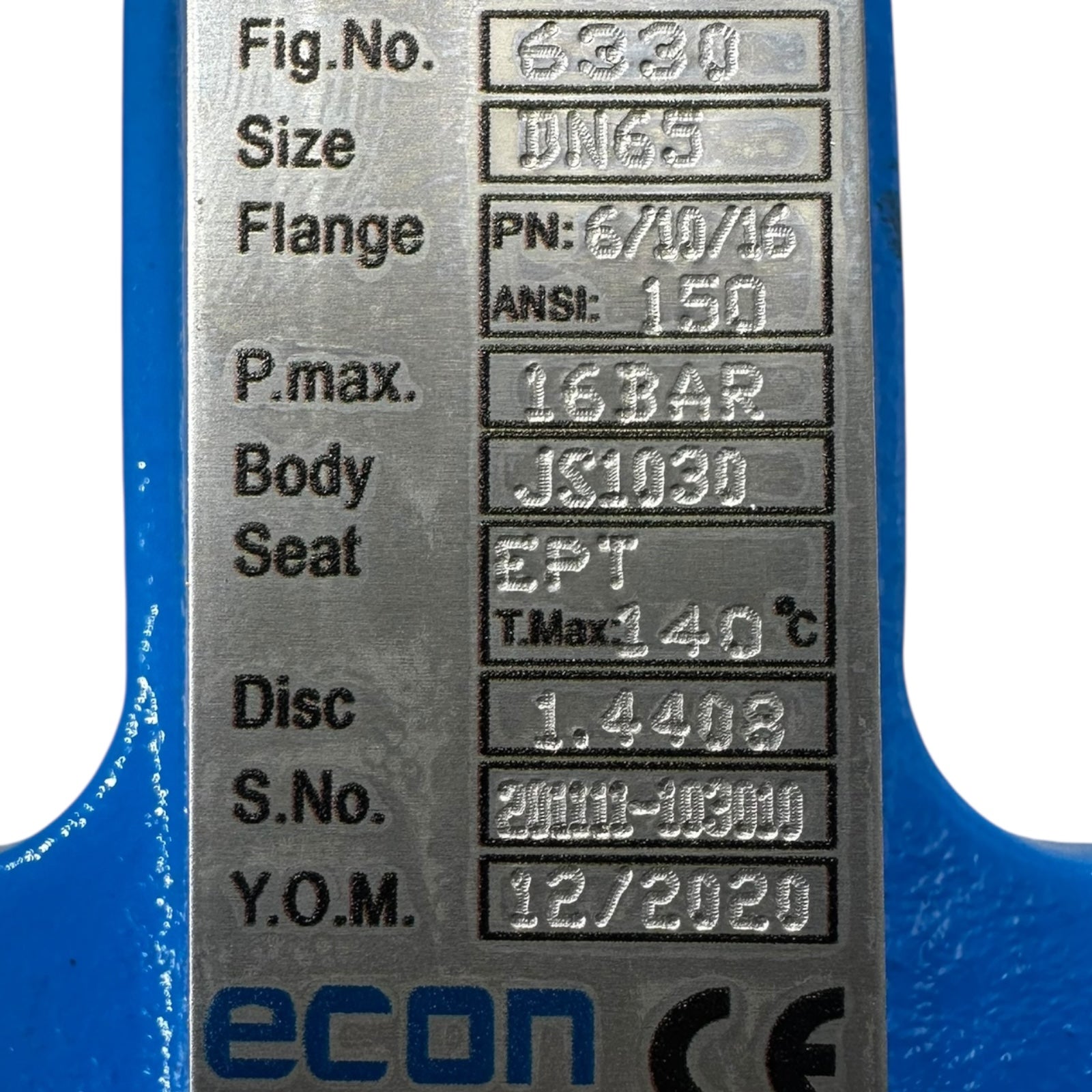 Econ 6380 DN65 Zwischenflansch Absperrklappe PN16 ANSI150 Edelstahl EPDM