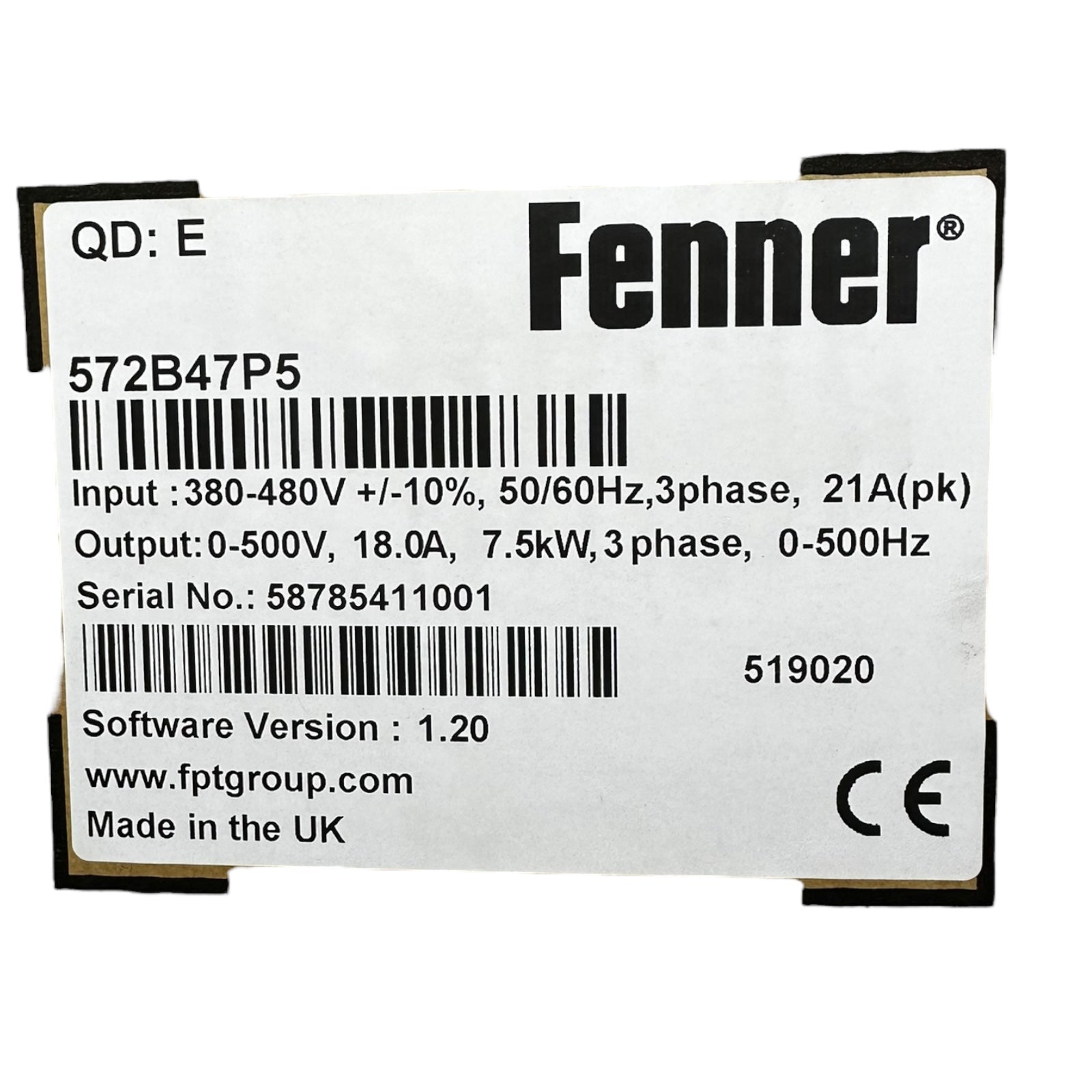Fenner QuickDrive E 572B47P5 Frequenzumrichter 7,5 kW 18A 3-Phasen 480 V neu