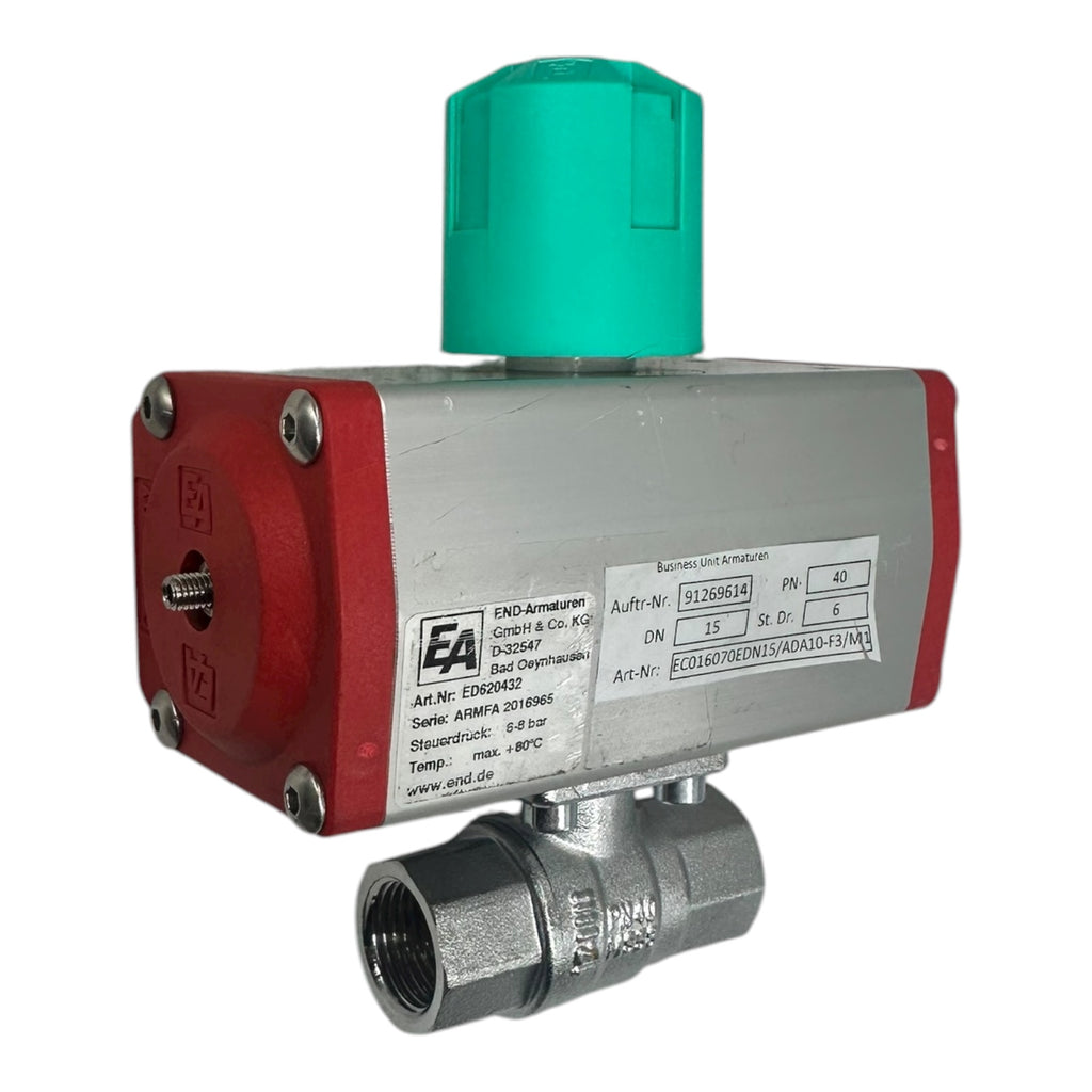 END Armaturen Kugelhahn ECO16070E DN15 PN40 Edelstahl pneumatisch 6–8 bar