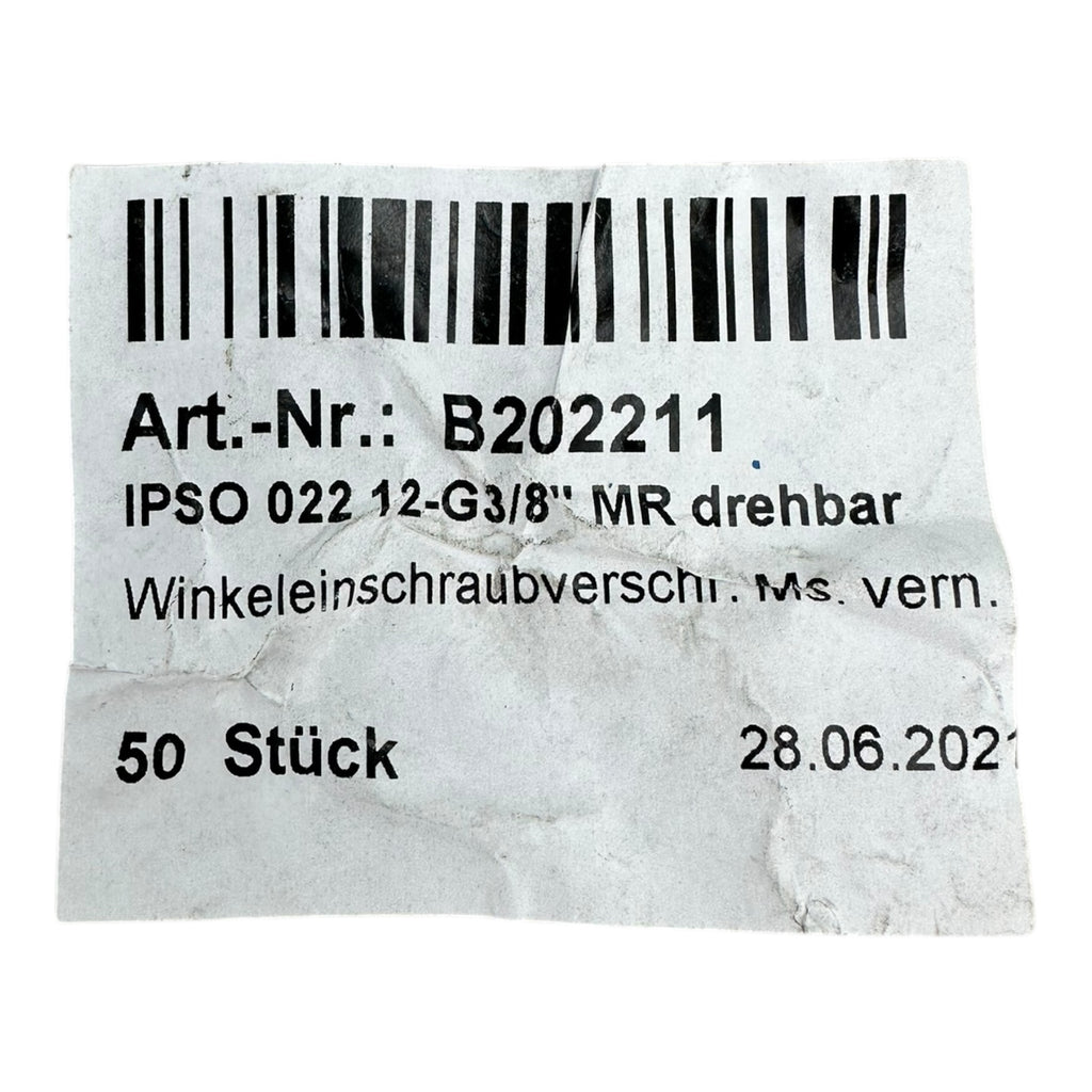 50x IPSO 022 12-G3/8’’ Winkel-Einschraubverschraubung drehbar Ms vernickelt