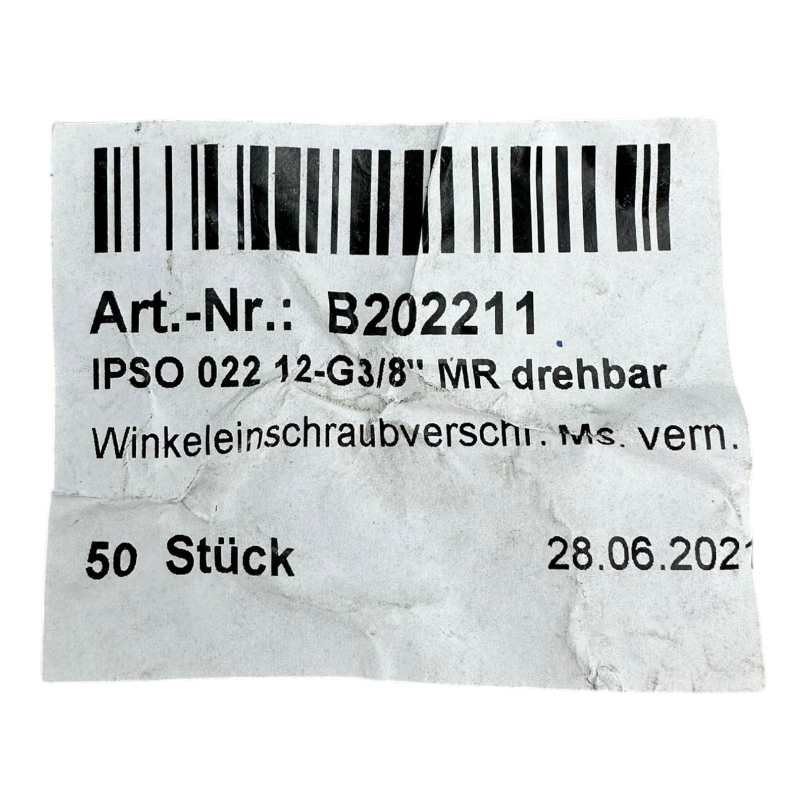 50x IPSO 022 12-G3/8’’ Winkel-Einschraubverschraubung drehbar Ms vernickelt