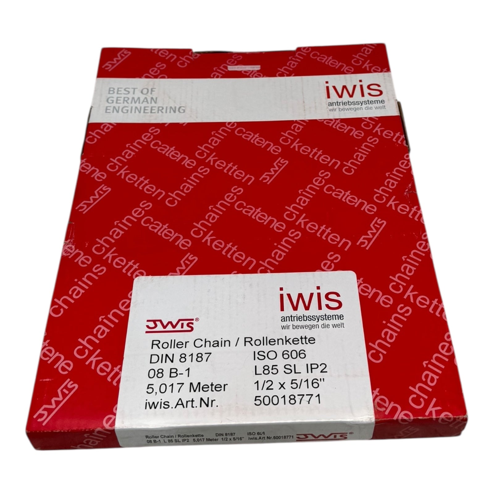 Iwis Rollen­kette 08B-1 DIN8187 ISO606 L85 SL IP2 5,017 m 1/2” x 5/16”