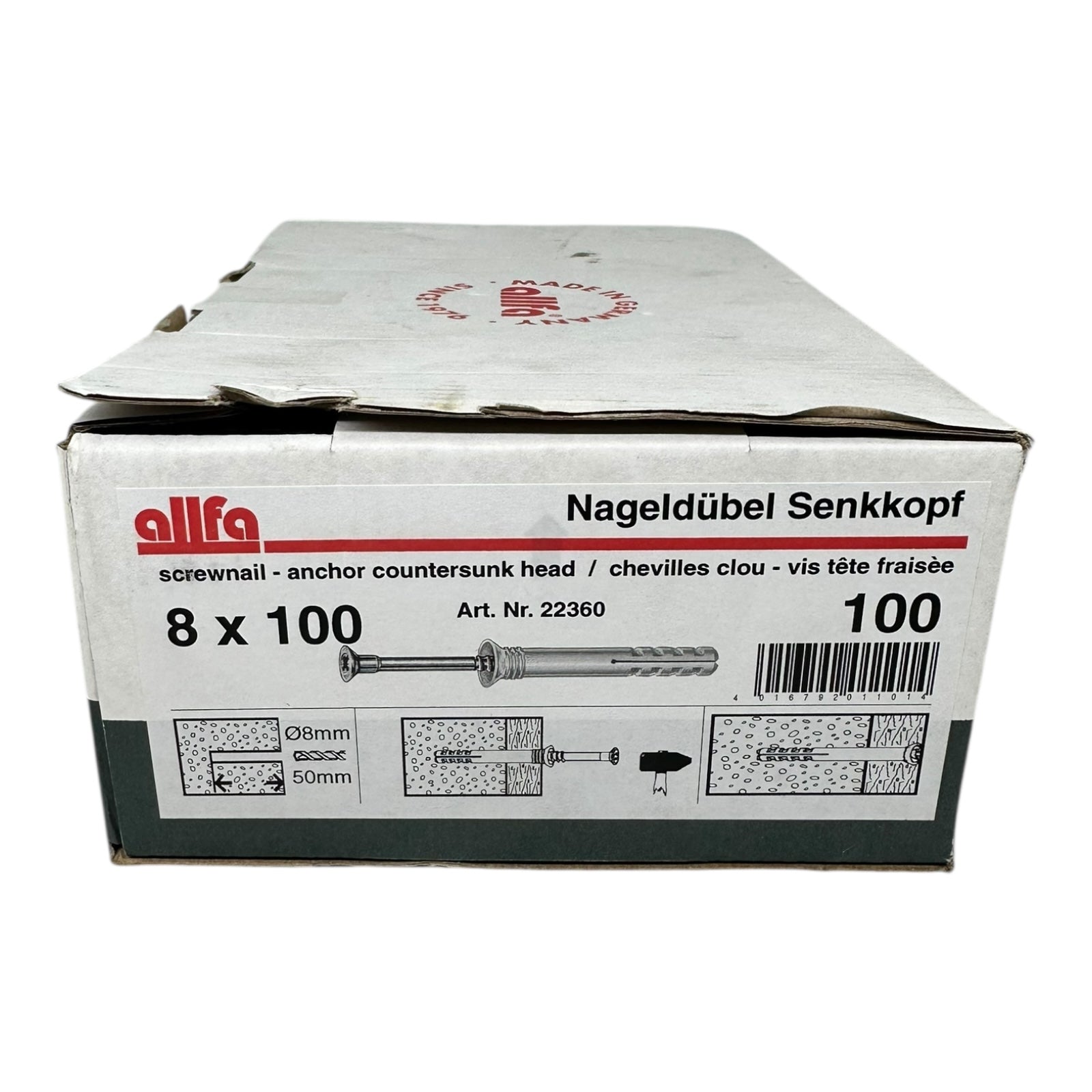 100x Alfa Nageldübel Senkkopf 8x100mm Schlagdübel Nylon Dübel mit Nagel