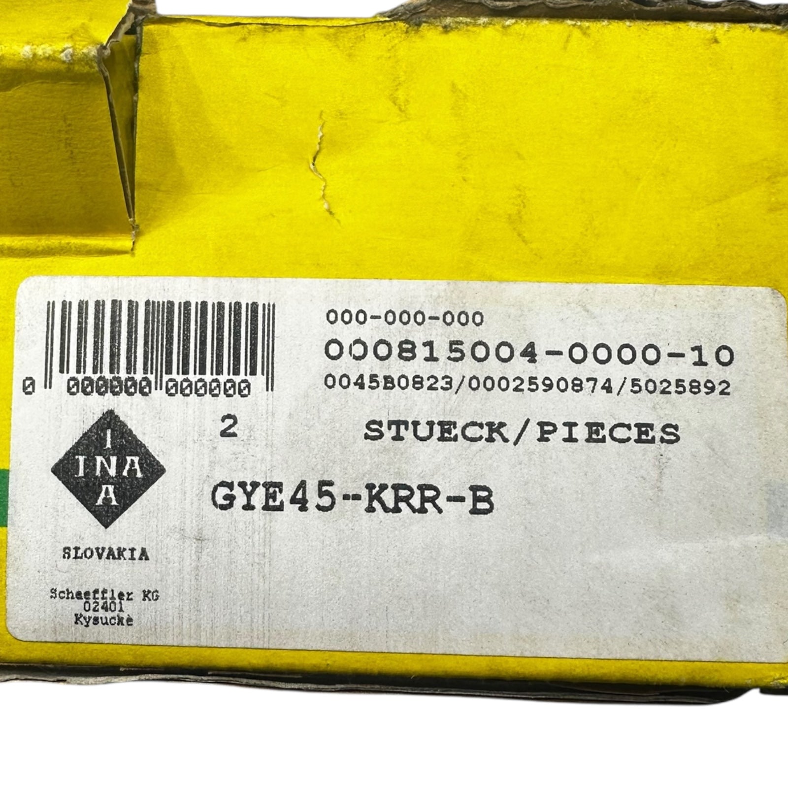 2x INA GYE45-KRR-B Spannlager Wälzlager 45mm Schaeffler Lager