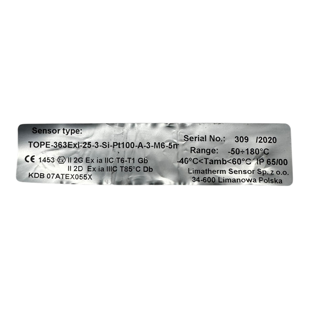 Limatherm TOPE-363Exi-25 Temperaturfühler Pt100 Sensor M6 5m IP65 ATEX