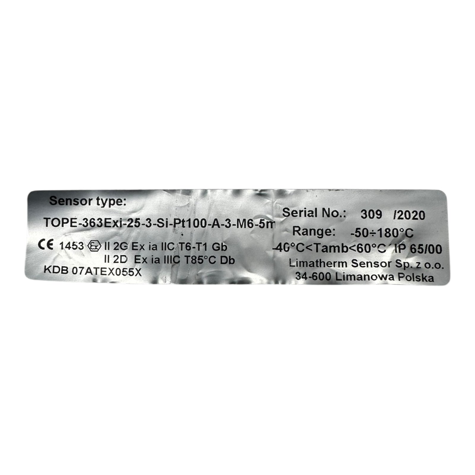 Limatherm TOPE-363Exi-25 Temperaturfühler Pt100 Sensor M6 5m IP65 ATEX