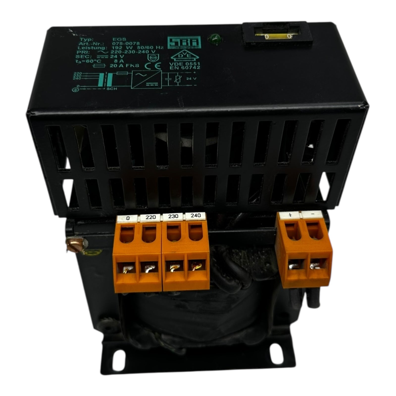SBA EGS 075-0078 Trafo 192 W 230V auf 24V 8A Netzteil Transformator VDE