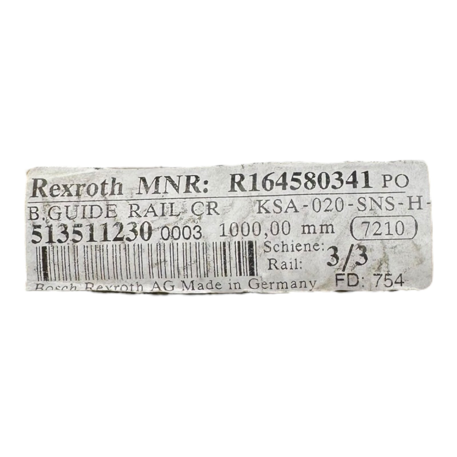 Rexroth R164580341 Linearführung Schiene 1000mm Guide Rail CR KSA-020 Linear