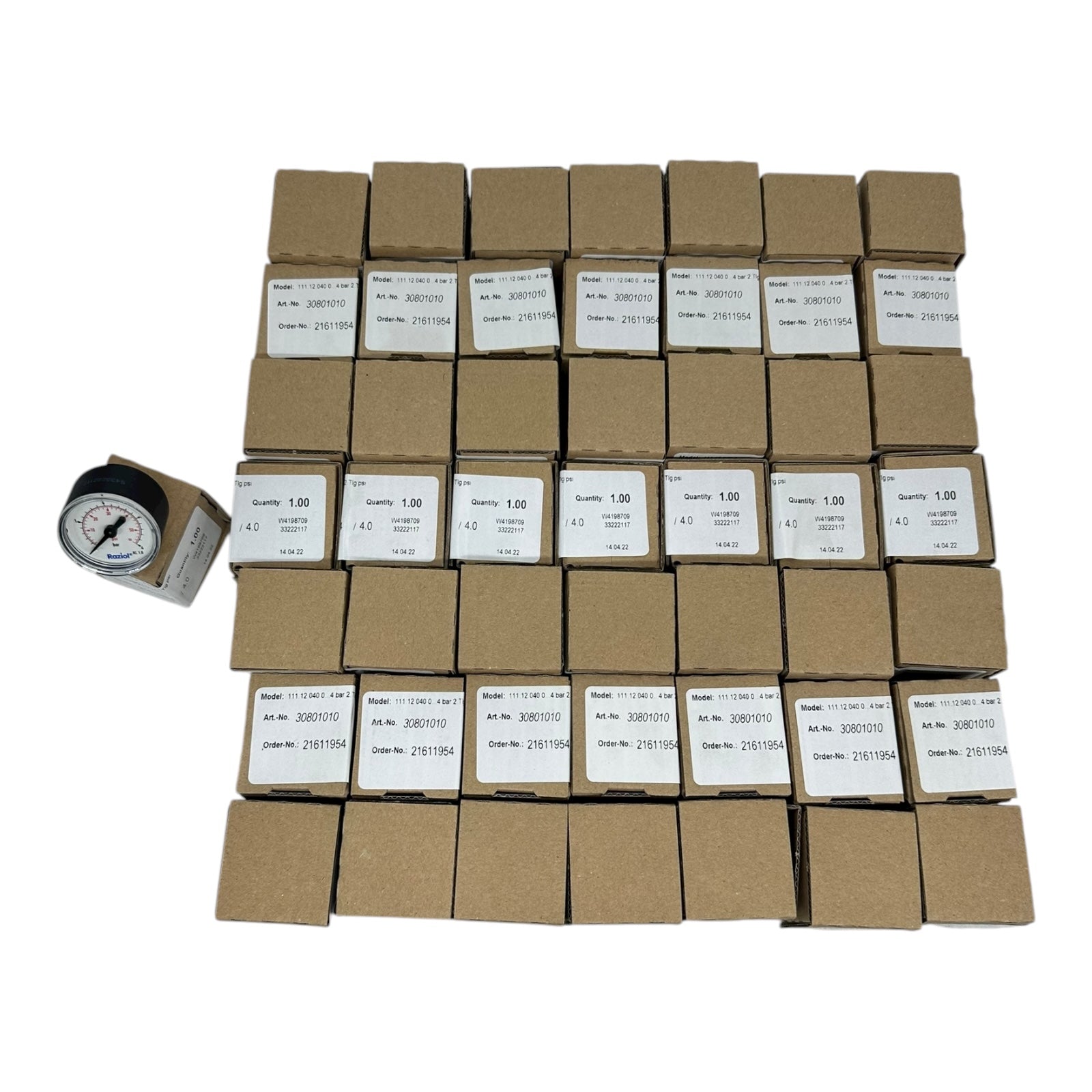 25x Raziol 111.12.040 Manometer 0–4 bar 1/8” Anschluss Ø40 mm 30801010 neu