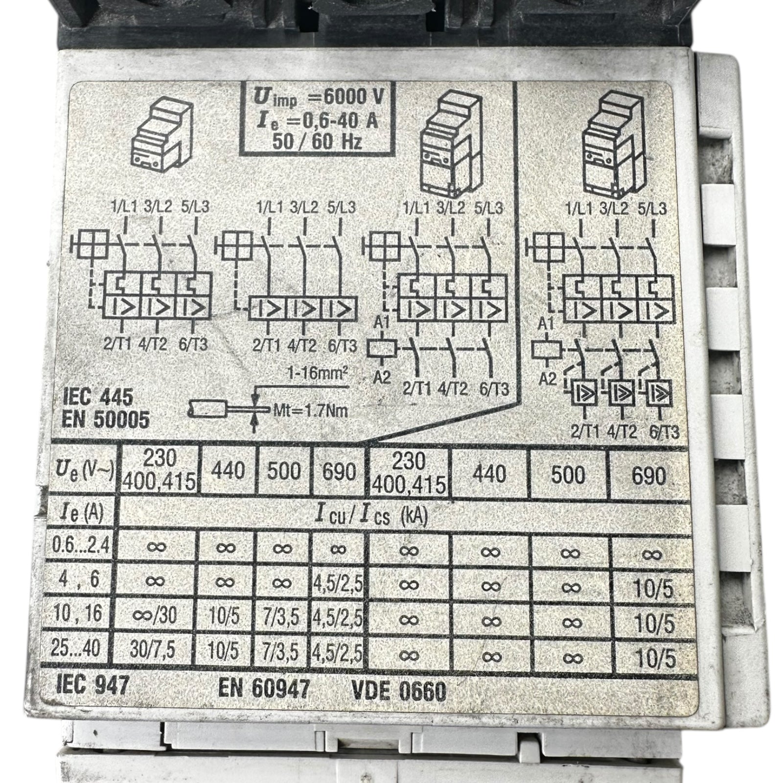 Moeller PKZ 2 ZM-6-PKZ2 Motorschutzschalter + NHI-11-PKZ-2 Hilfsschütz