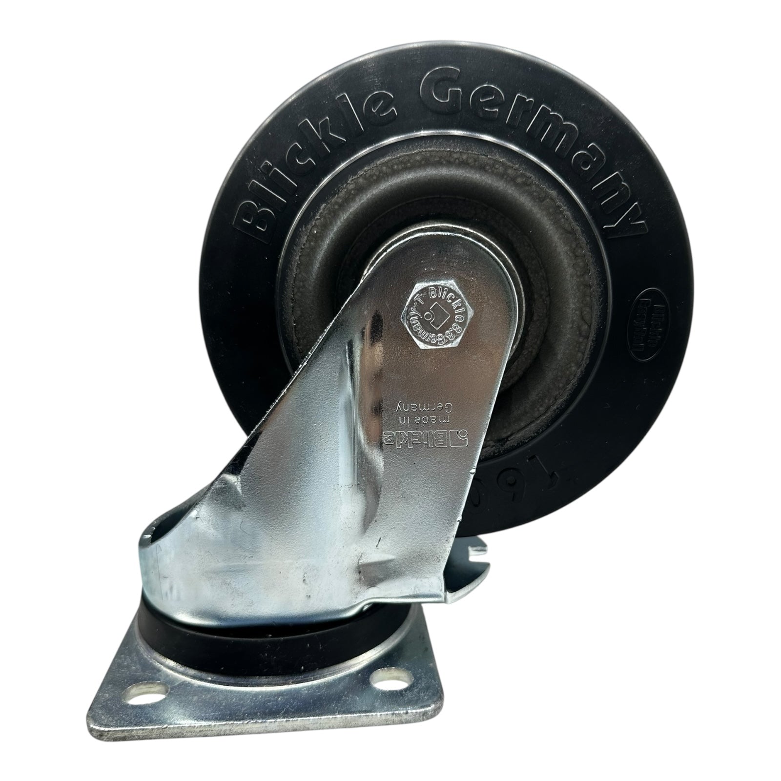 Blickle 160mm Lenkrolle Stahl-Lenkblech Vollgummi Rolle 400kg Tragkraft