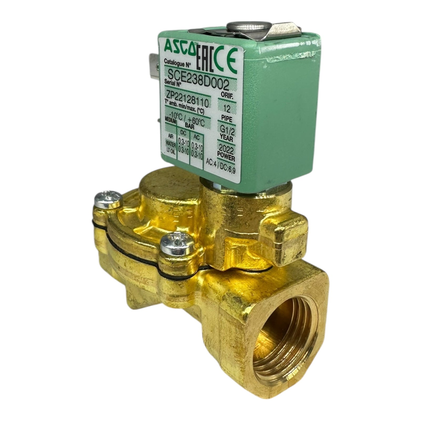 ASCO Magnetventil SCE238D002 G1/2 24/50-60V Messingventil Luft Wasser Öl 10bar