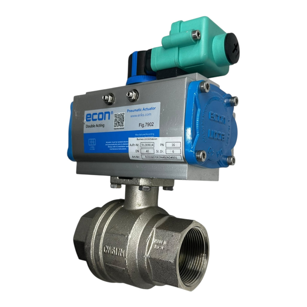Econ Kugelhahn DN40 PN16 Edelstahl mit Pneumatik Antrieb RX P+F Sensor NEU