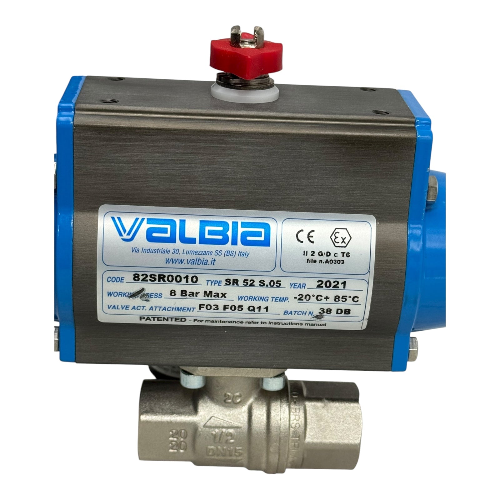 Valbia Pneumatik Antrieb SR52S05 mit Kugelhahn DN15 1/2” 8bar 82SR0010 ATEX