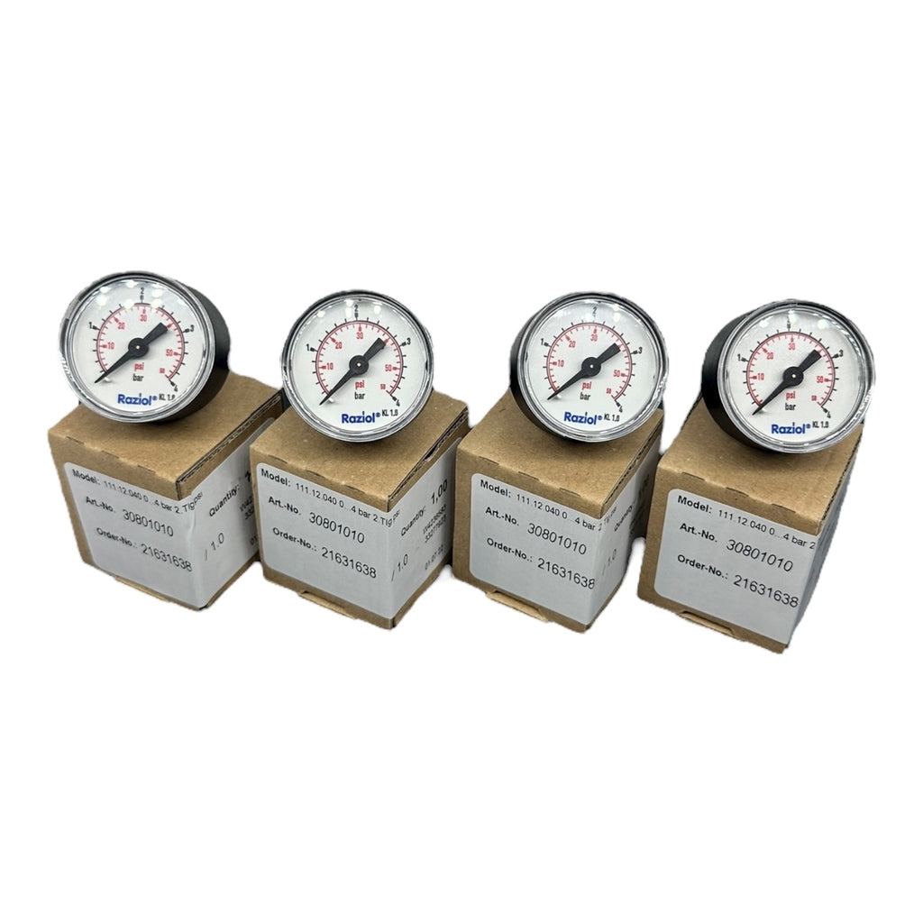 4x Raziol Manometer 111.12.040 0–4 bar 0–60 psi G1/4B CL 1.6 Druckmessgerät