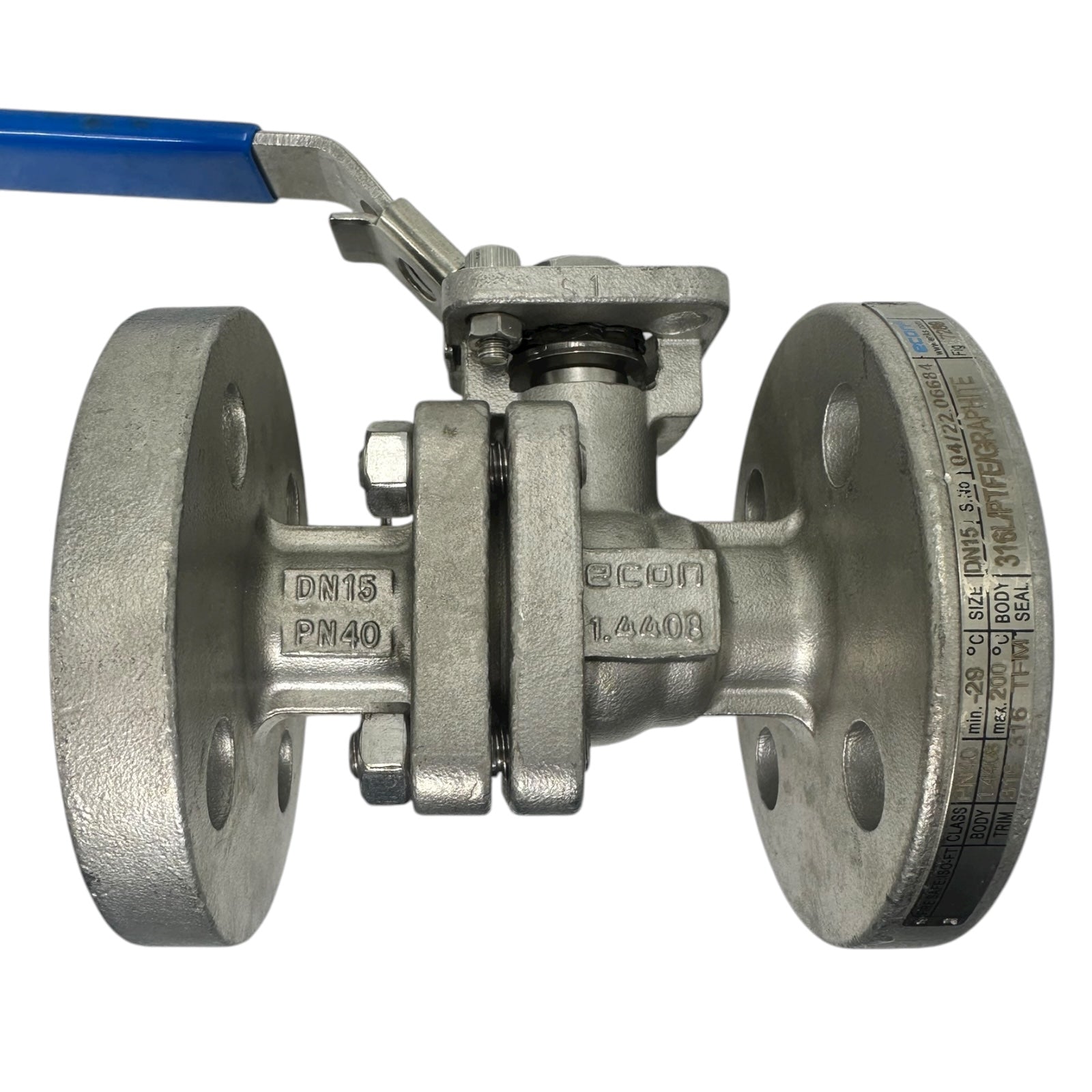 Econ Kugelhahn DN15 PN40 Edelstahl 1.4408 Flansch 316L PTFE Graphit Fig.7289