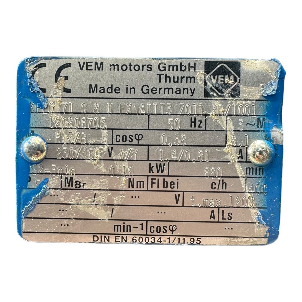 VEM motors KPE0 71 Vibrationsmotor, Rüttler, 0,16kW, 660u/min, 230/400V, 50Hz