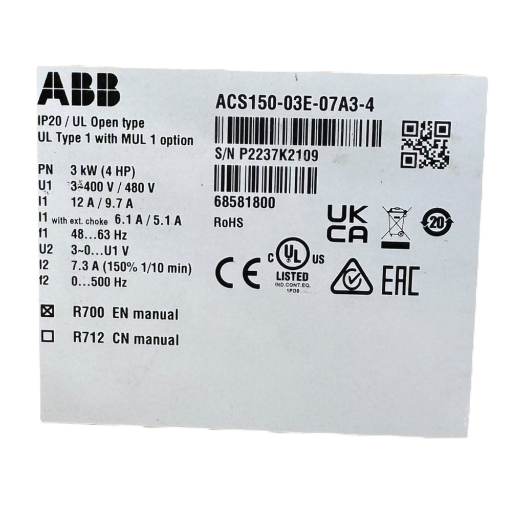 ABB ACS150-03E-07A3-4 Frequenzumrichter 3-Phasen 3kW 4HP 400Vac 7,3A 500Hz
