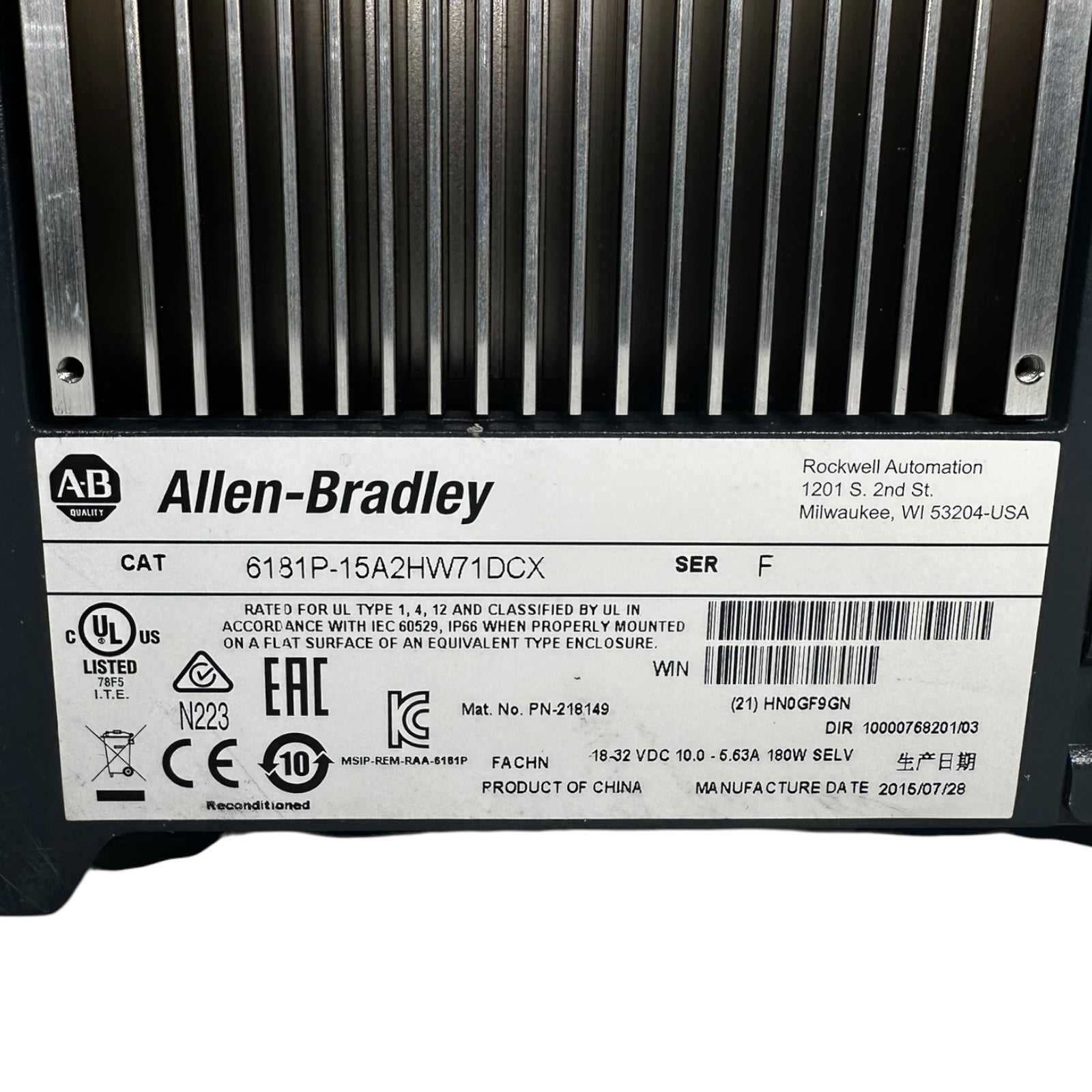 Allen-Bradley 6181P-15A2HW71DCX Industrie Panel-PC 1500P Touchscreen IP66
