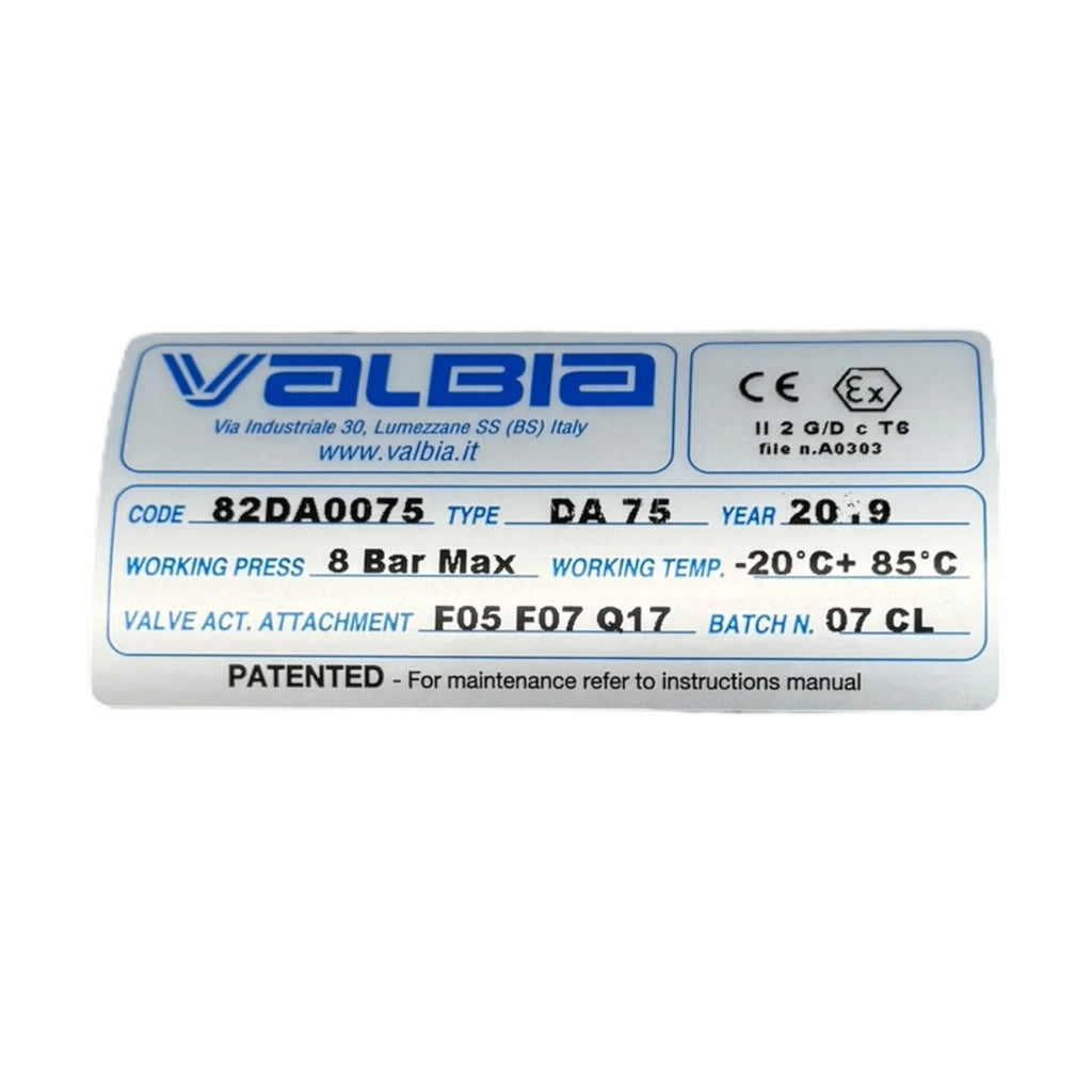 Valbia 82DA0075 Pneumatik Schwenkantrieb DA75 8bar F05 F07 Q17 -20°C bis 85°C EX