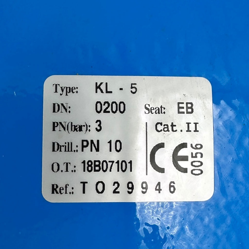KL-5 Absperrklappe DN200 PN3 PN10 EB-Sitz Edelstahl Klappe 9.9bar geprüft neu