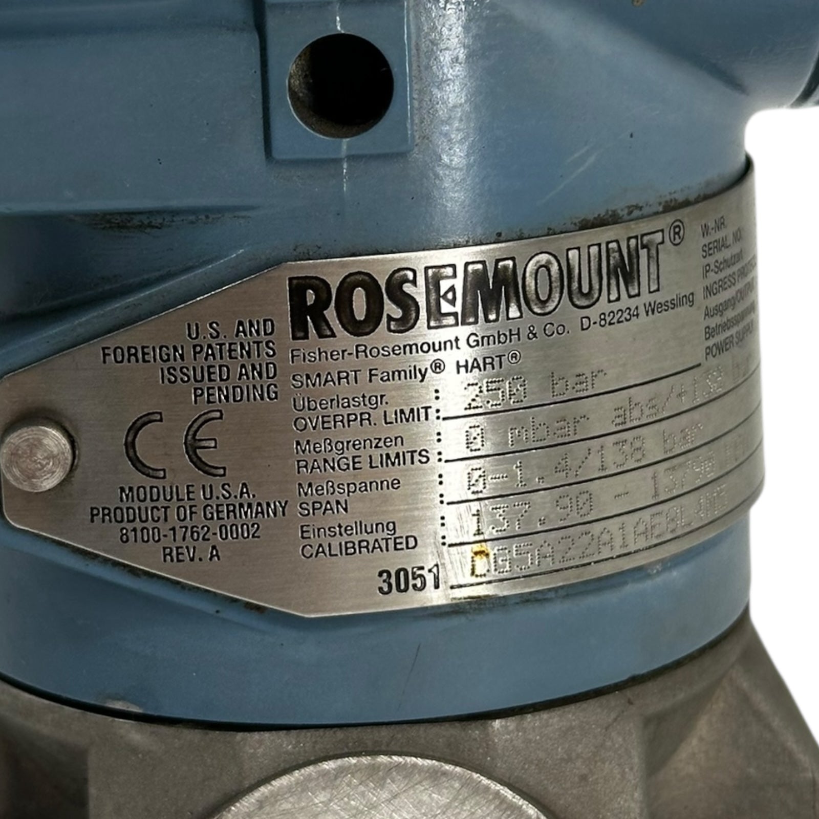 Rosemount 3051 Drucktransmitter HART 4–20mA Smart Transmitter 138bar