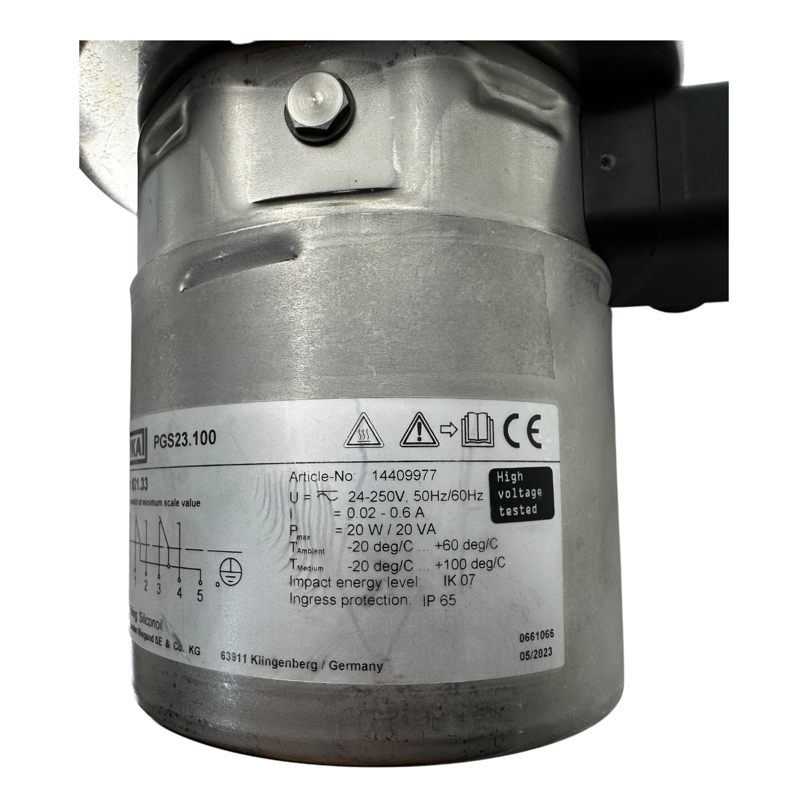 WIKA PGS23.100 Schaltmanometer 0-100 bar 316L Edelstahl CL1.0 14409977 IP65